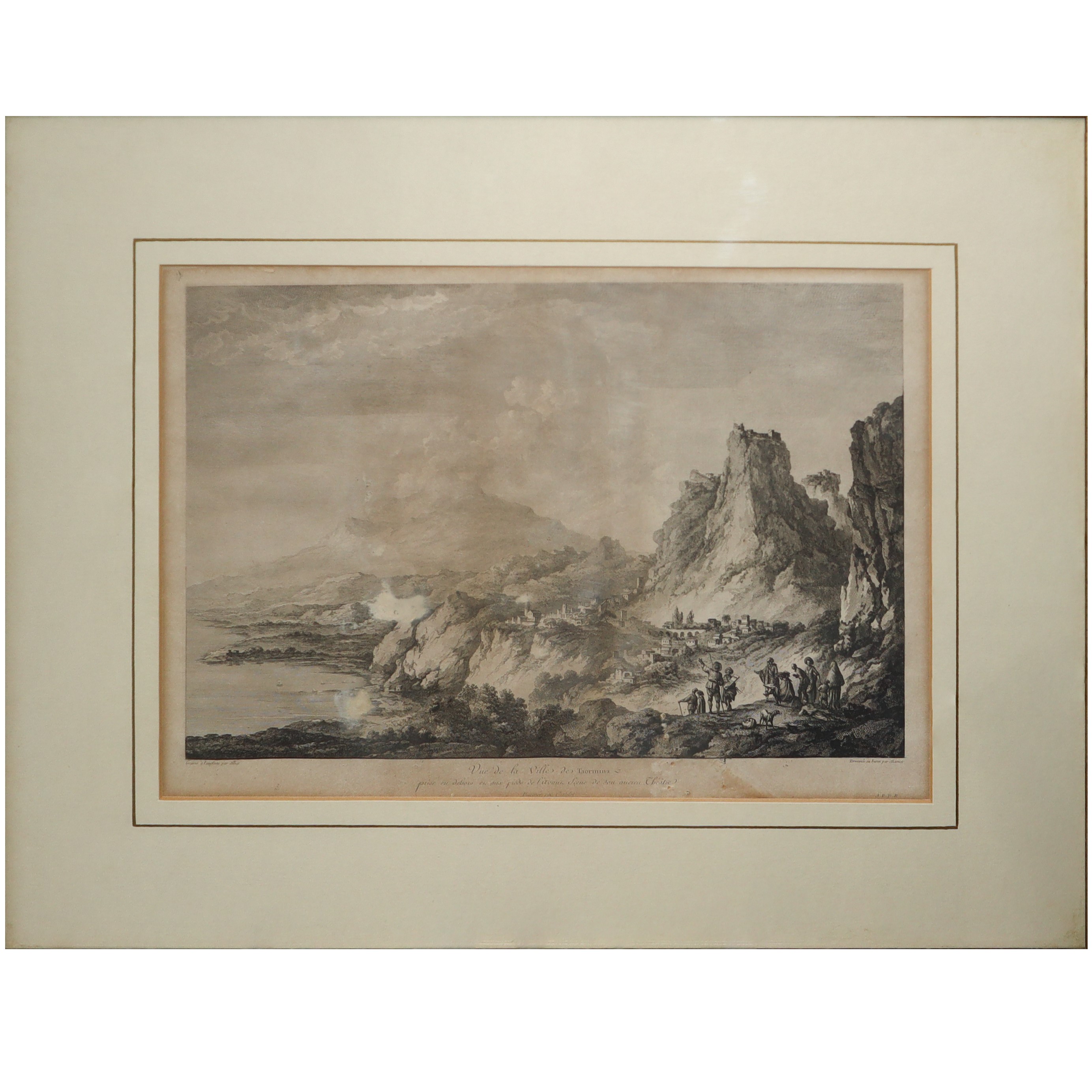 Saint-non - Vista di Taormina con Etna Incisione Tratta dal "voyage Pittoresque Des Isles De Sici...