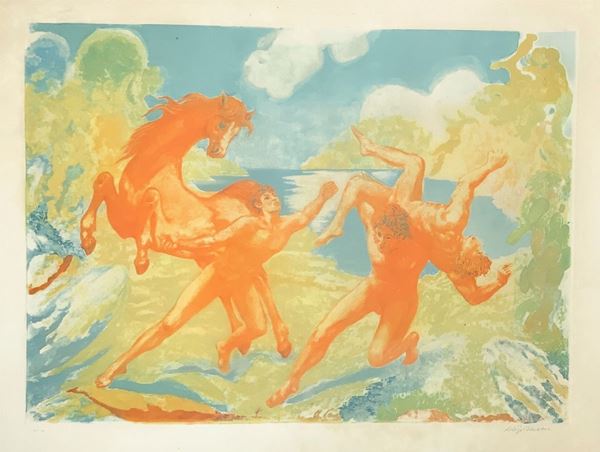 Acquatinta "I lottatori" , Aligi Sassu. 1985,Tiratura 88/150
Cm 105x75
