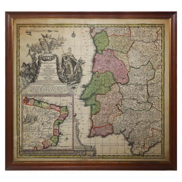 Matthaus Seutter - Geographic map Portugalliae et Algabriae regna and Brasiliae Regnum