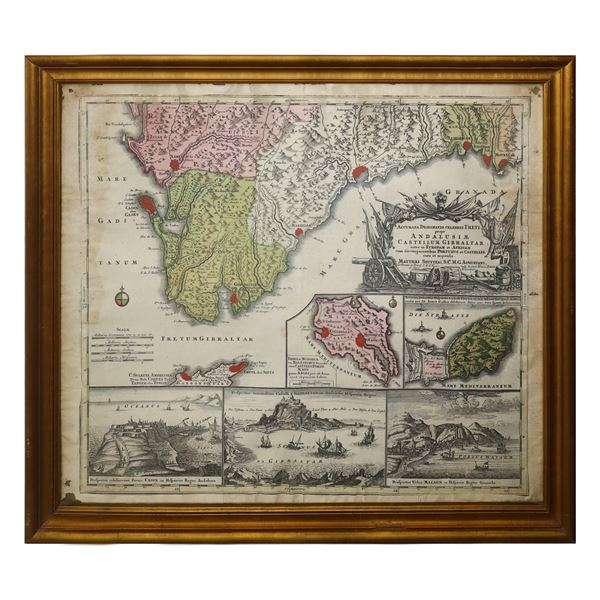 Matthaus Seutter - Map of Andalusia and Castellum Gilbratar