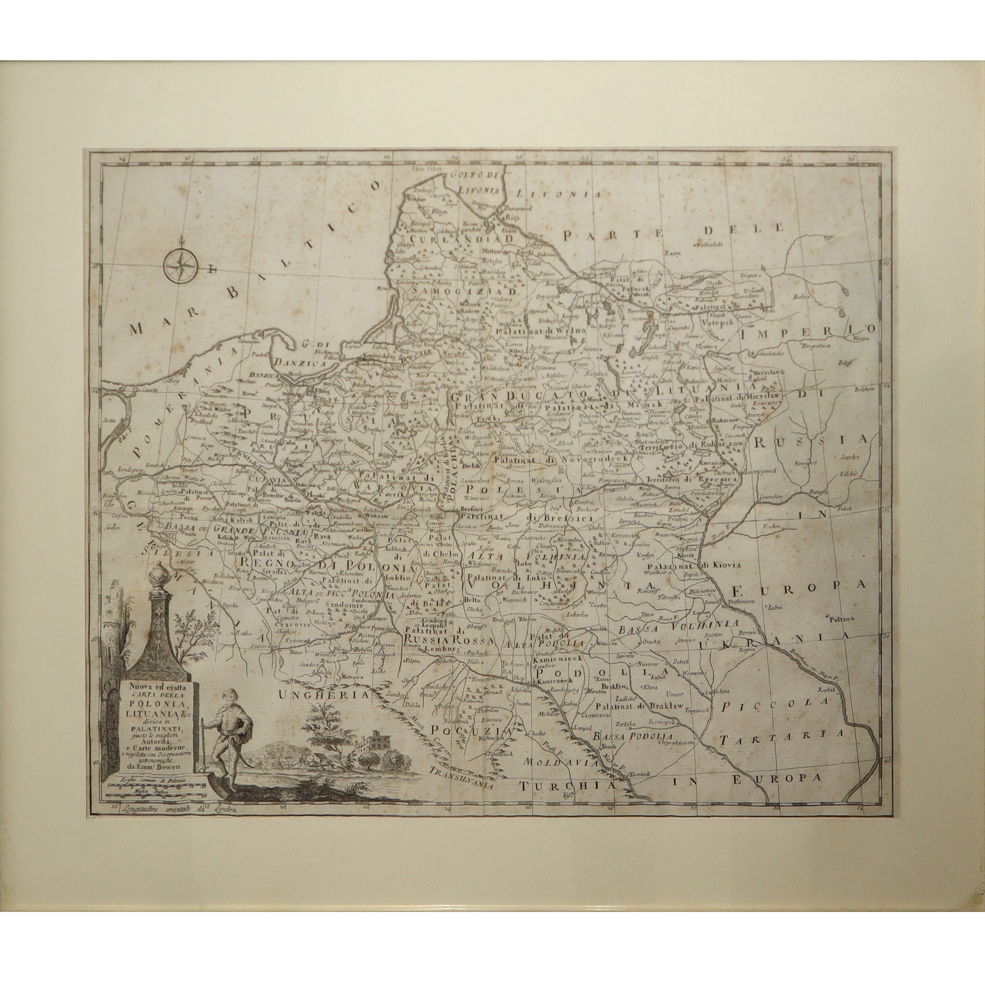 Emanuel Bowen - "nuova ed Esatta Carta della Polonia, Lituani & C.divisa in Palatinati"