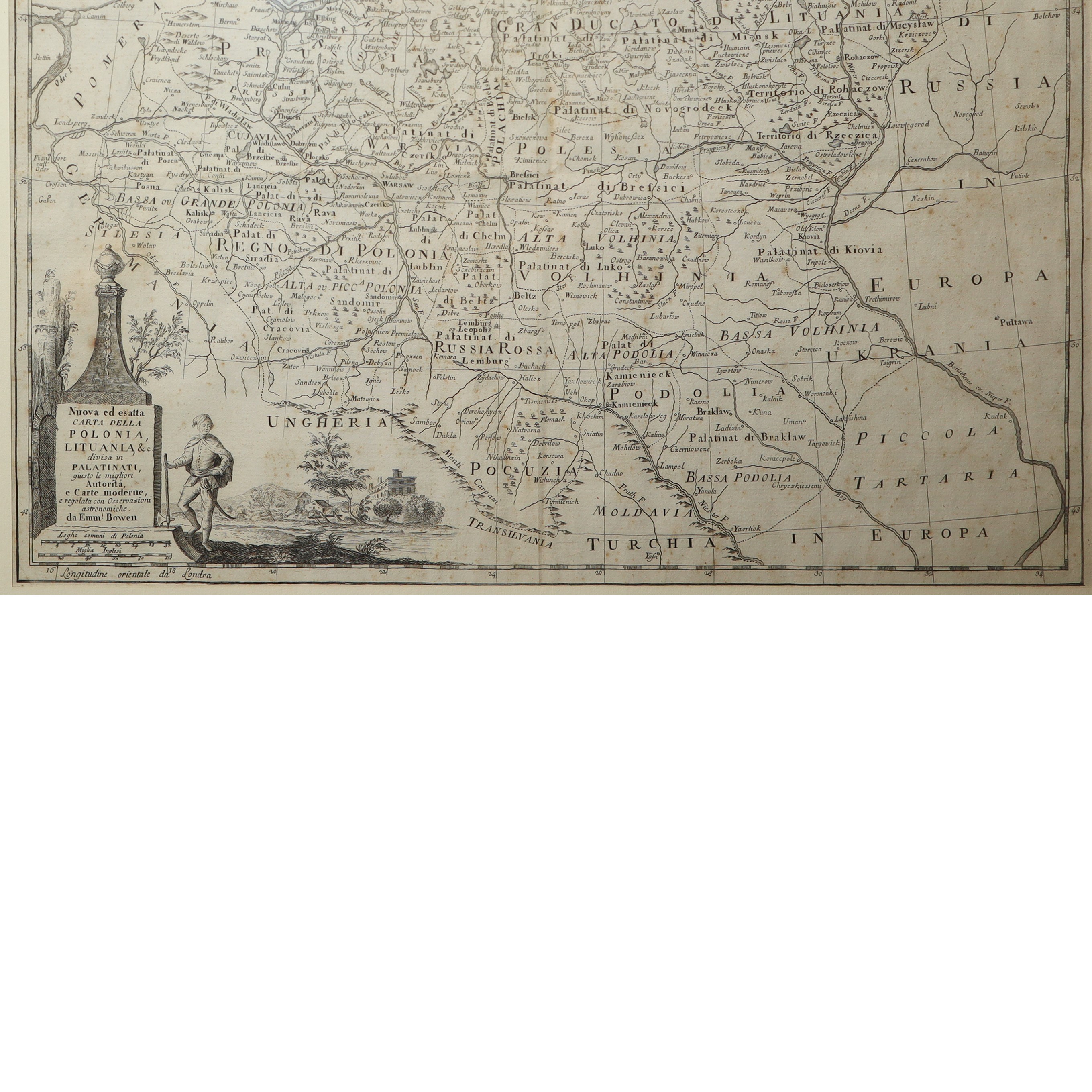 Emanuel Bowen - "nuova ed Esatta Carta della Polonia, Lituani & C.divisa in Palatinati"
