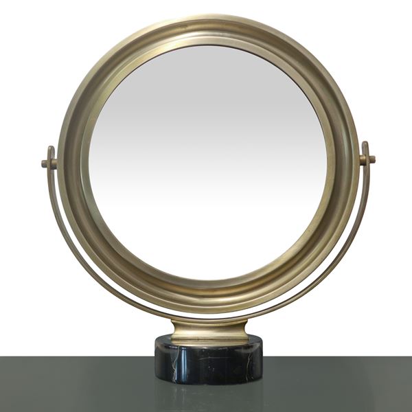 "Narciso" table mirror in silver metal with marble base