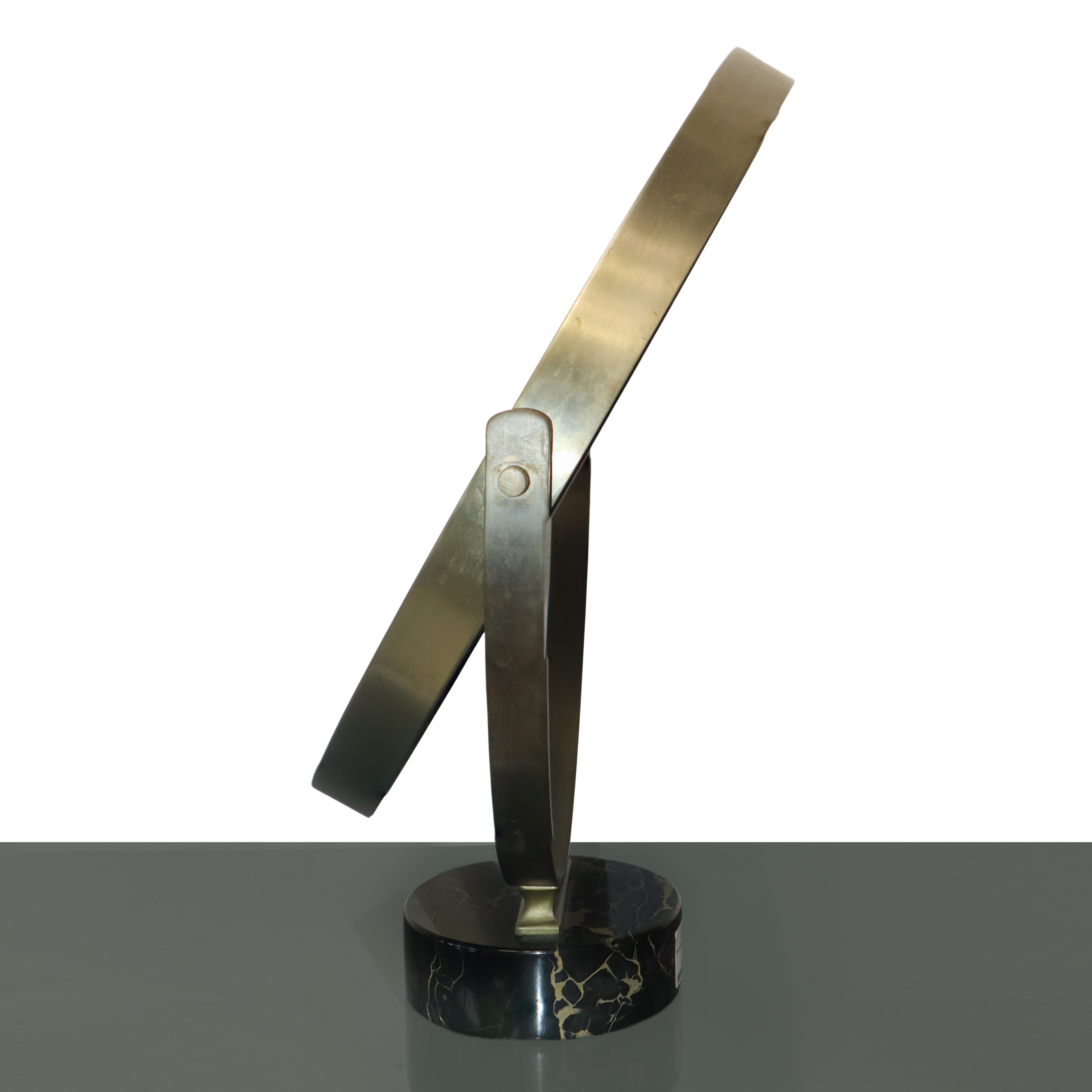 Specchio da tavolo 'Narciso' in metallo argentato con base in marmo