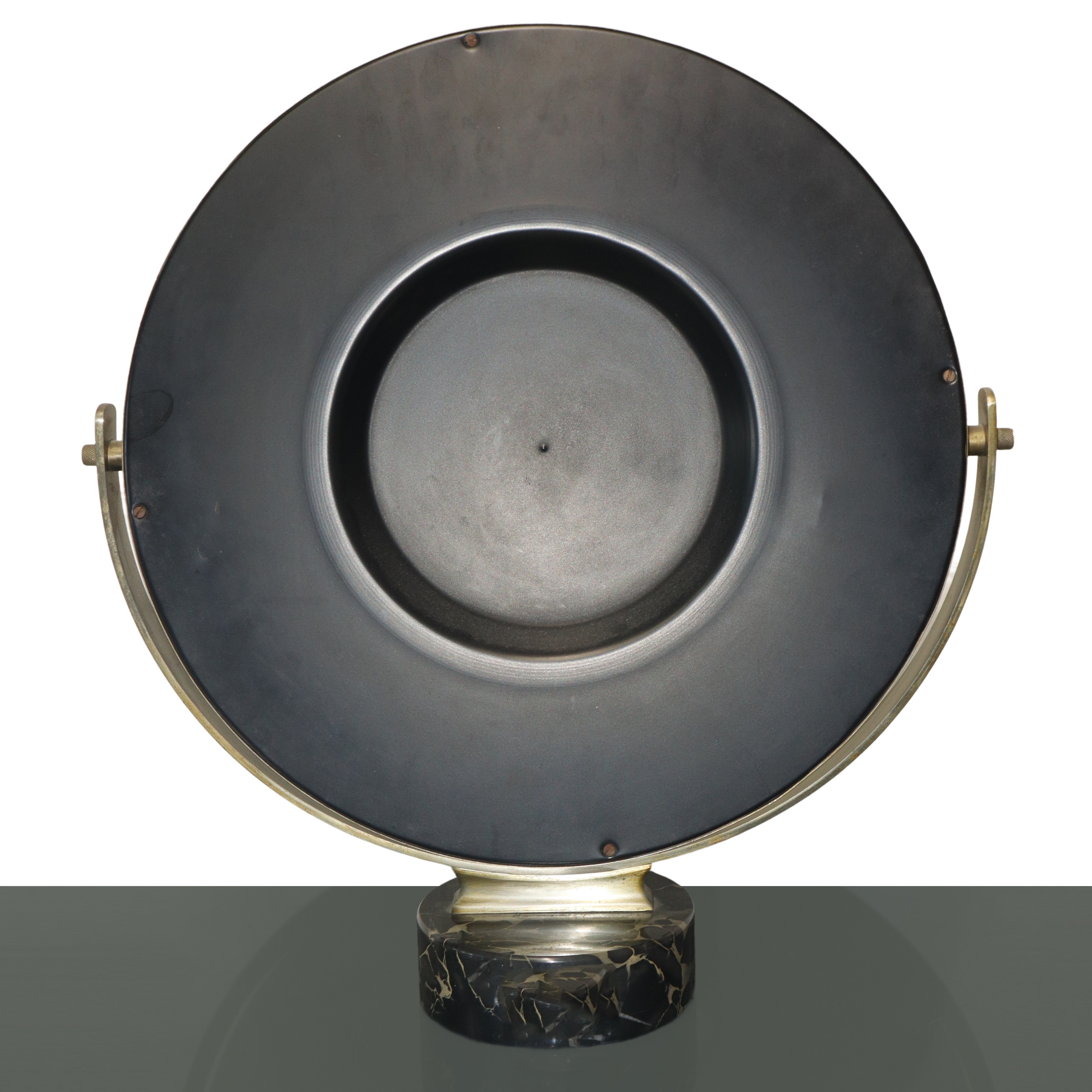 Specchio da tavolo 'Narciso' in metallo argentato con base in marmo