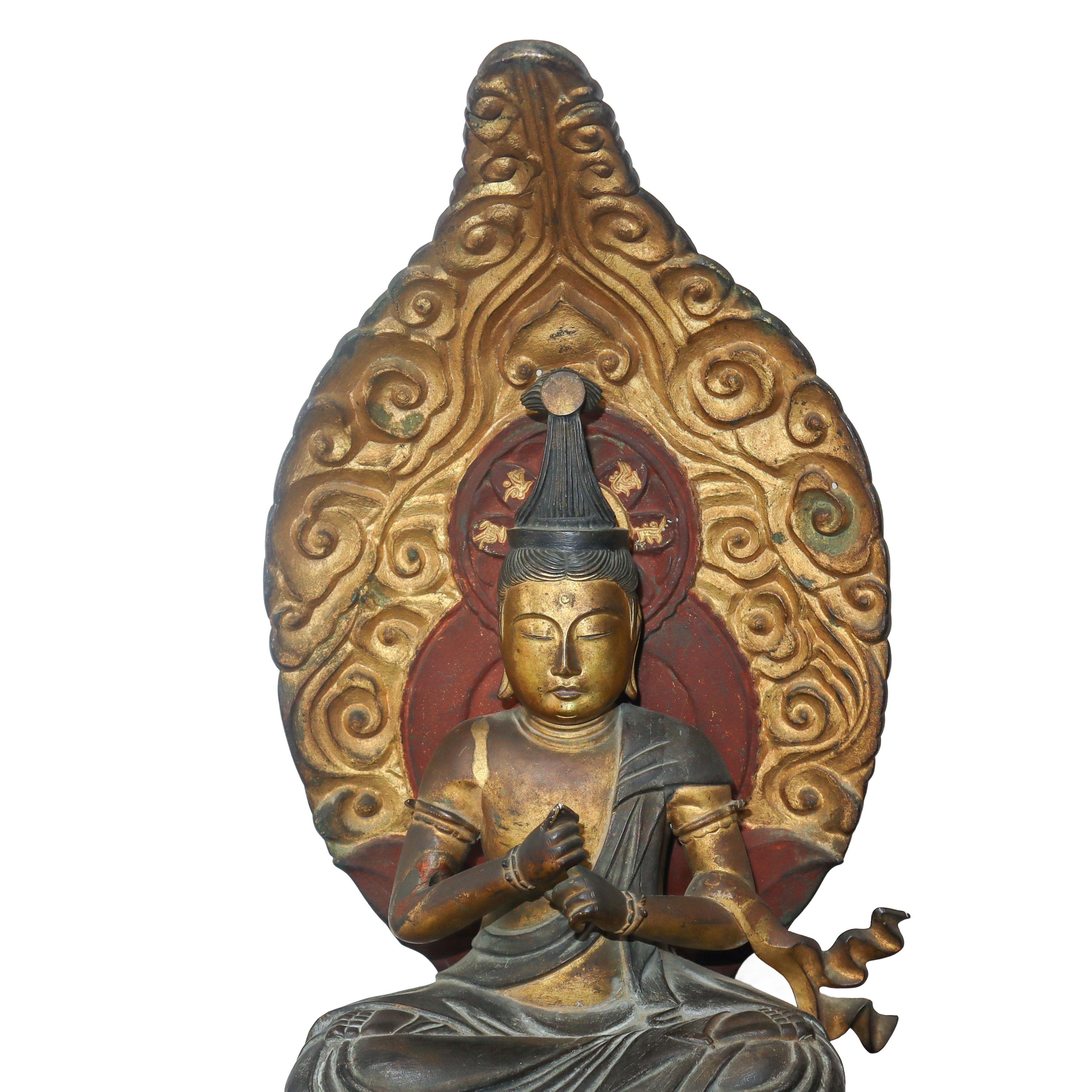 Buddha in Bronzo Brunito con Parti Dorate