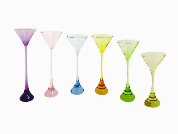 Baccarat, N. 6 bicchieri colorati . anni 80.