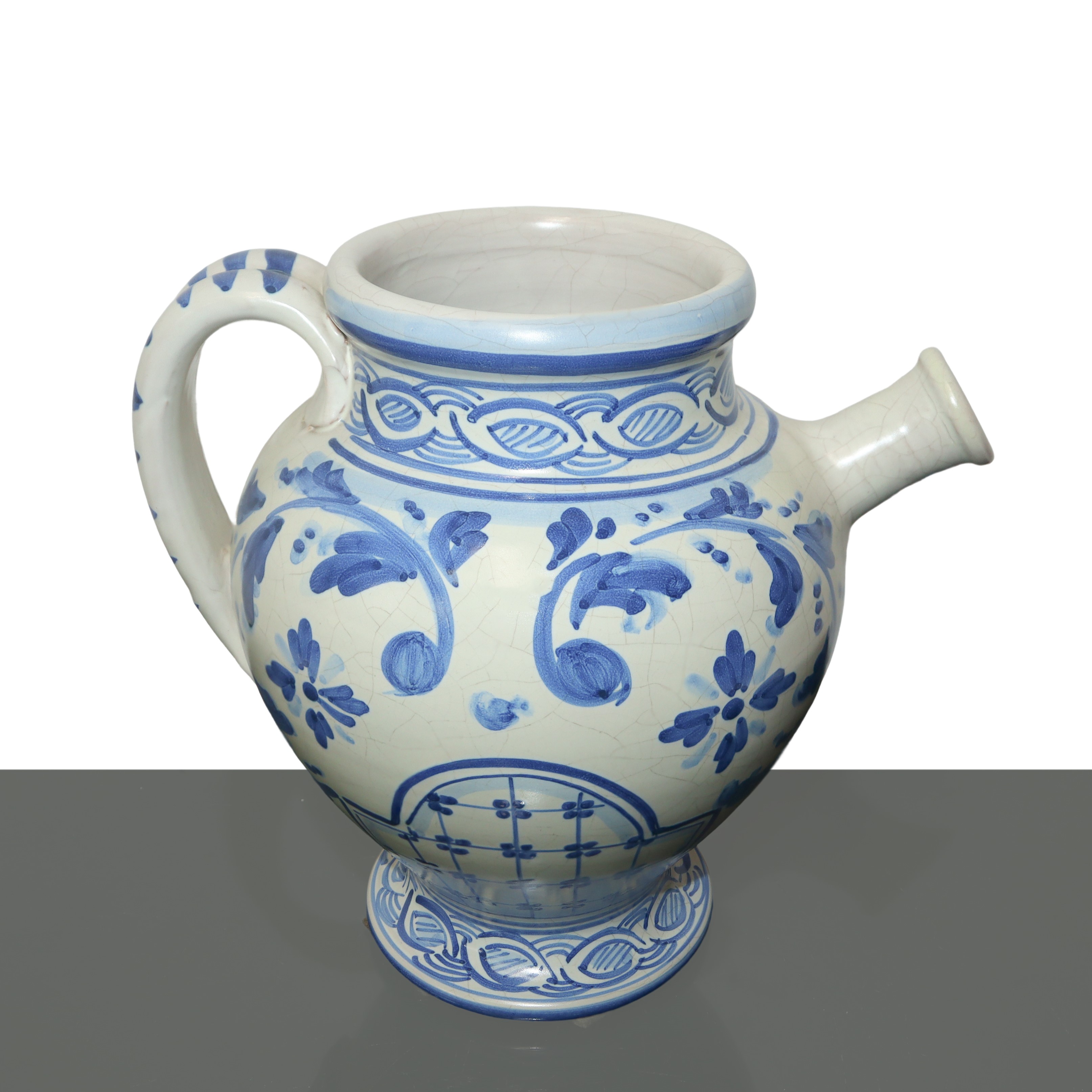Versatoio in Maiolica di Caltagirone Dipinto Policromo nei Toni Dell'azzurro