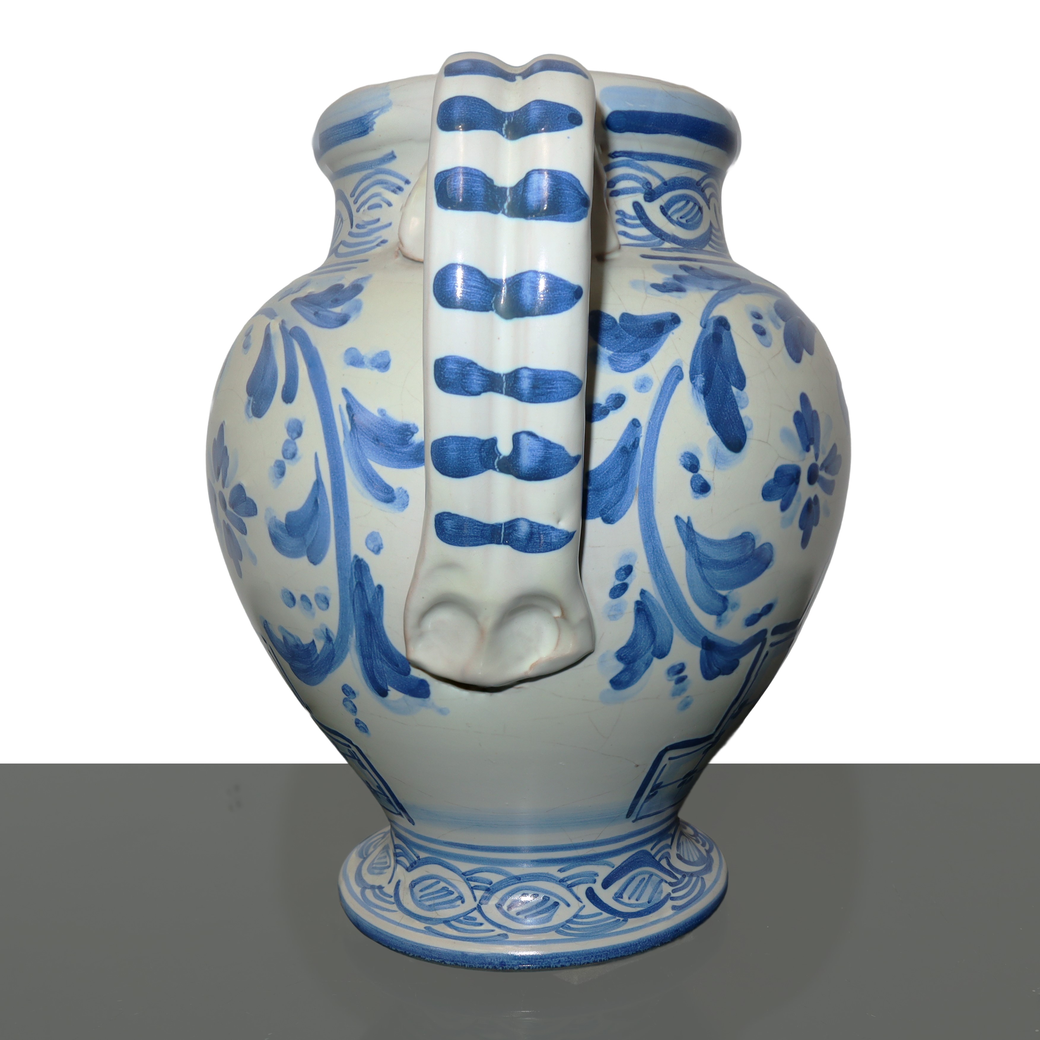 Versatoio in Maiolica di Caltagirone Dipinto Policromo nei Toni Dell'azzurro