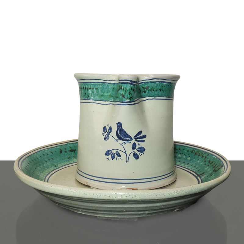 Alessi Ceramiche - Versatotoio in Maiolica di Caltagirone con Uccellino sul Fronte con Piatto in ...