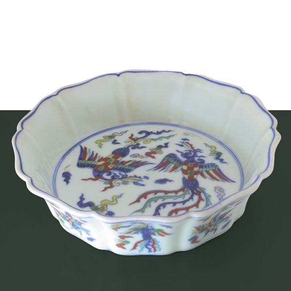 Lavapennelli cinese in ceramica policroma