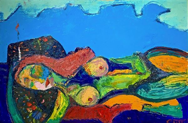 Oil painting on Masonite depicting woman's nude, Cutrona.
96 x 62 cm in Frame 73 x 113