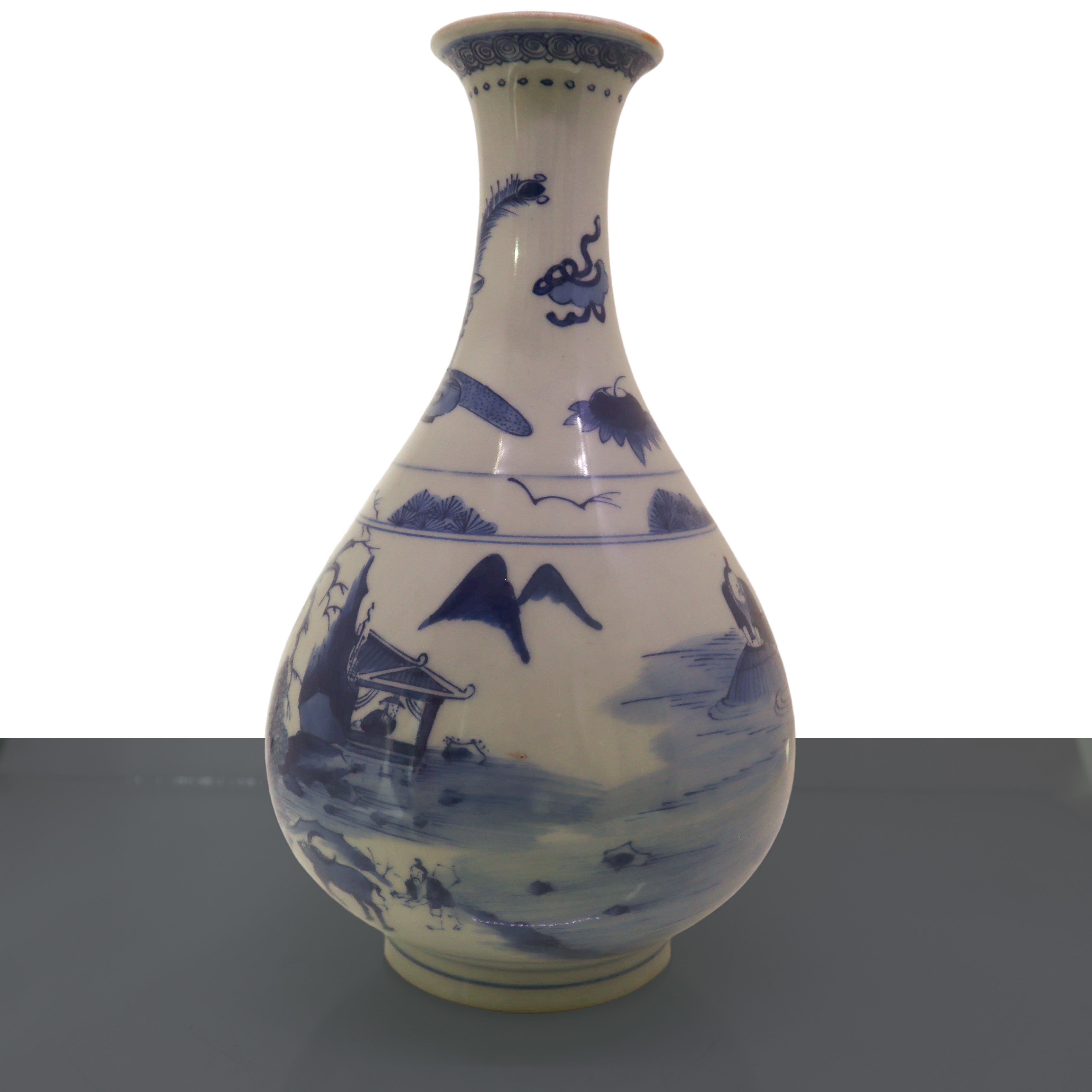 Vaso a Bottiglia Stile Kangxi nei Toni Bianco e Blu