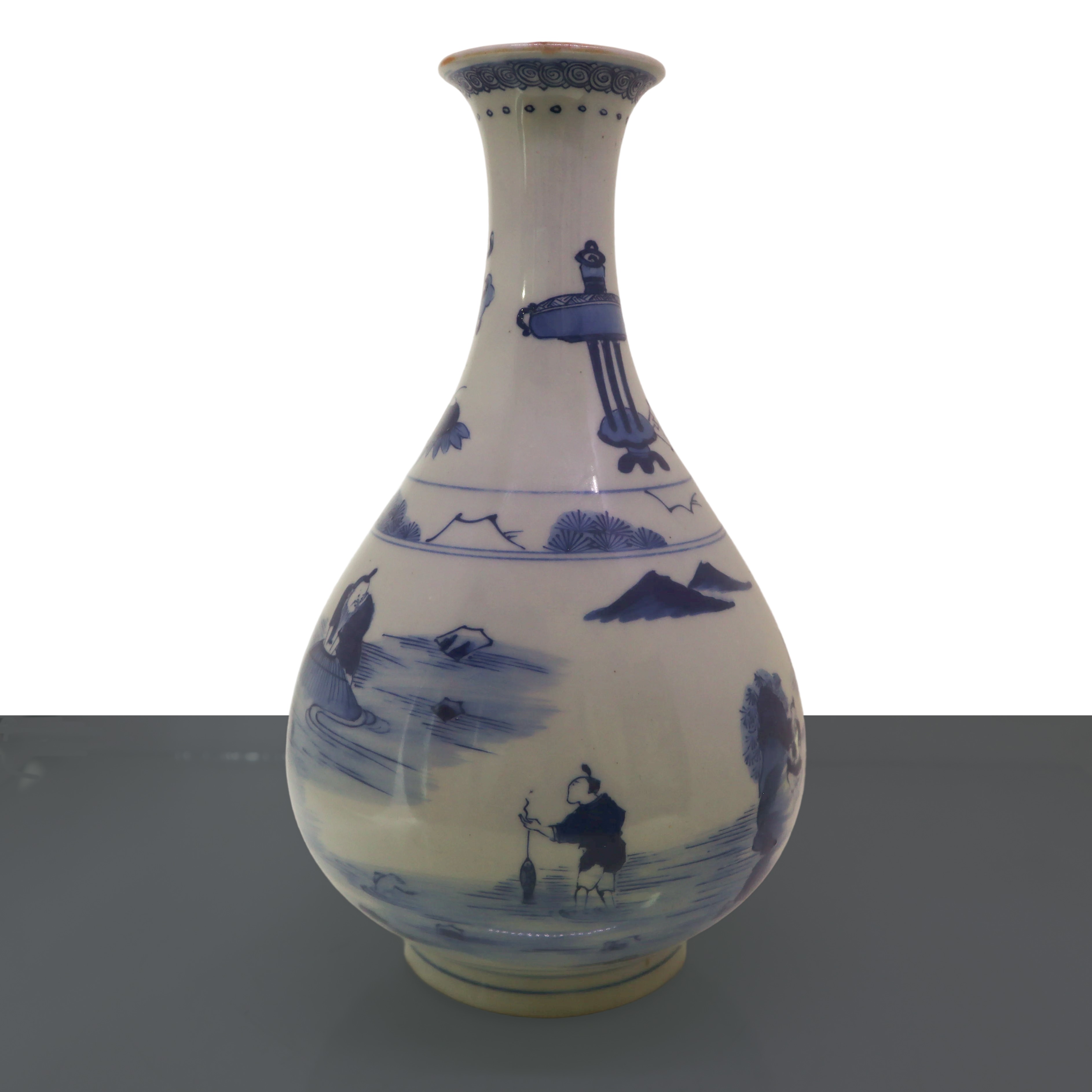 Vaso a bottiglia stile Kangxi nei toni bianco e blu