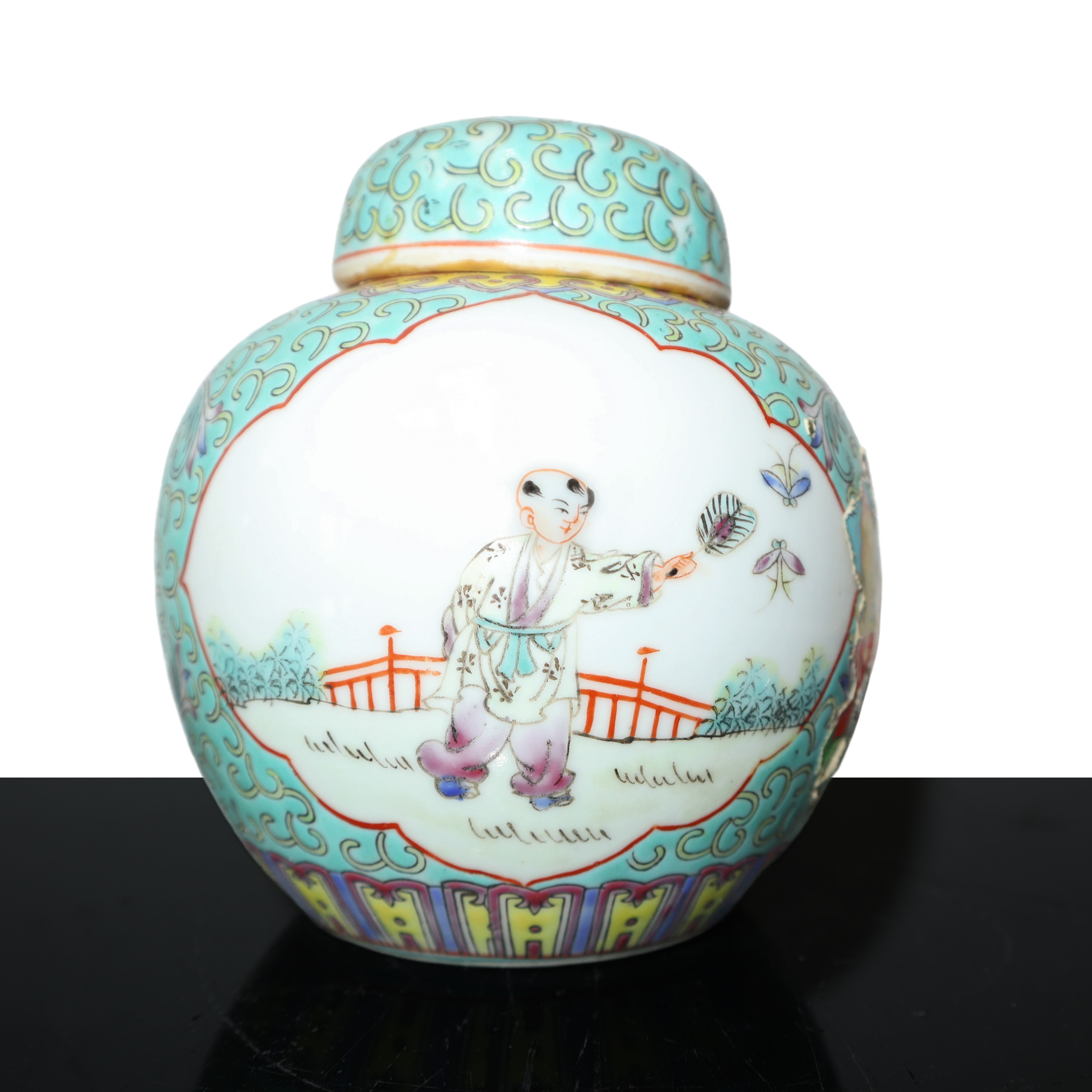 Poutiche Cloisonnet Portazenzero con Scene di Genere sul Fronte e sul Retro