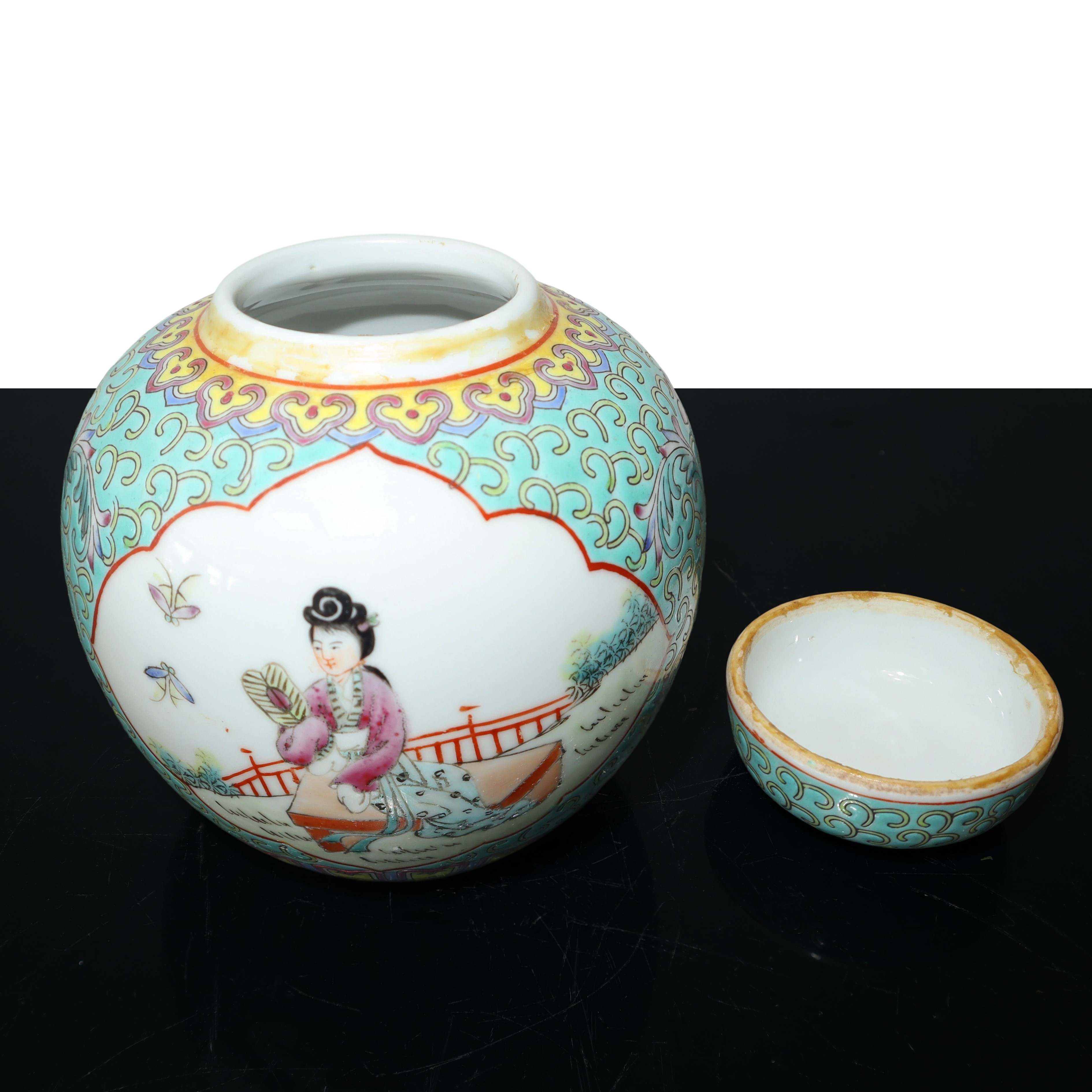 Poutiche Cloisonnet Portazenzero con Scene di Genere sul Fronte e sul Retro