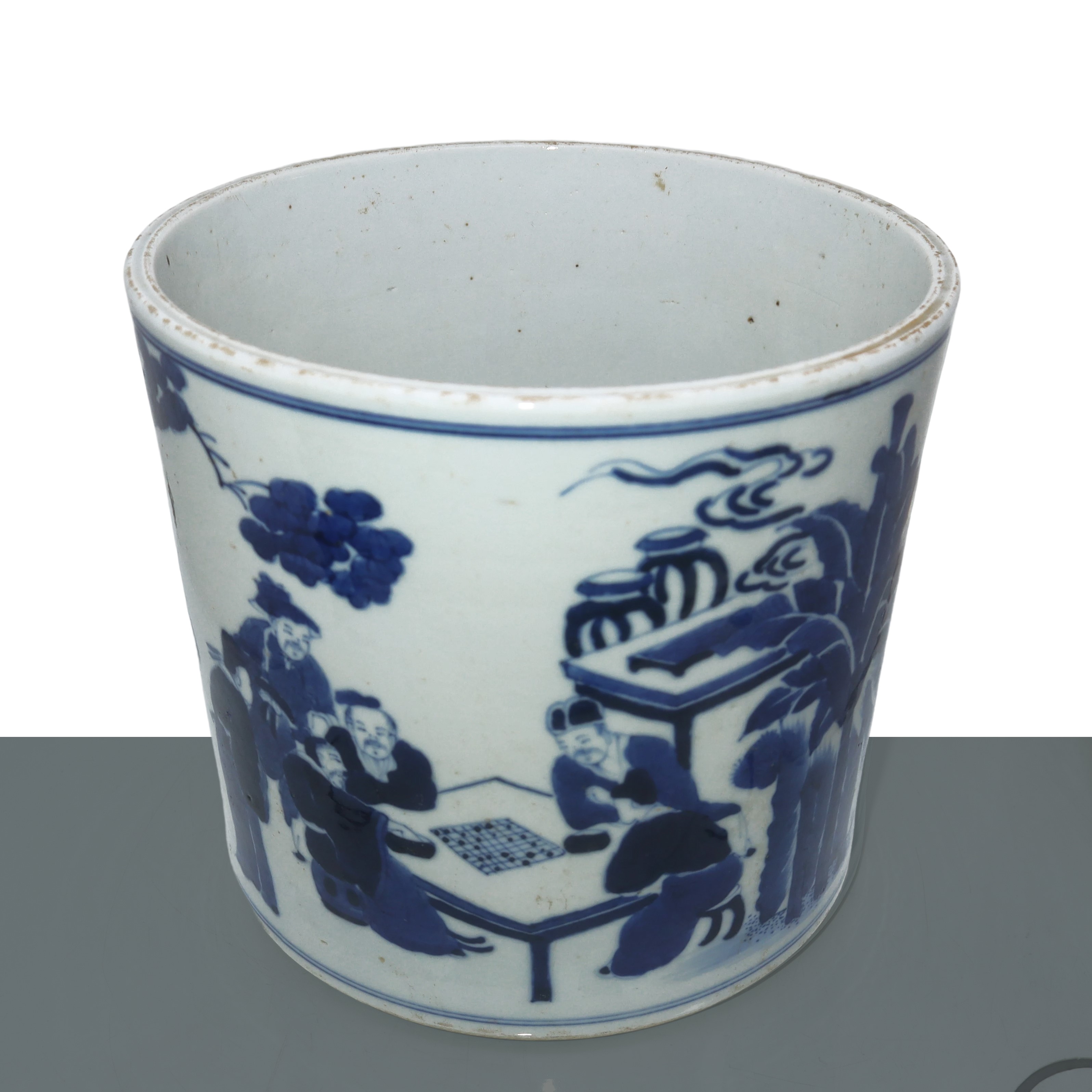 Portapenne cinese in porcellana smaltata nei toni del bianco e blu