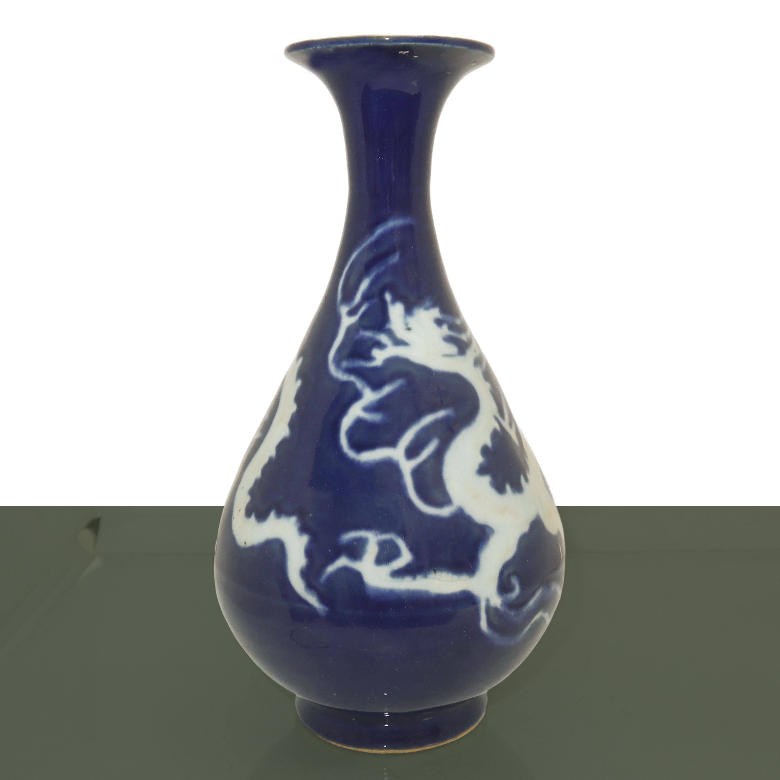 Vaso Yu Hu Chun, nei Toni del Blu con Decorazioni Raffigurante Draghi