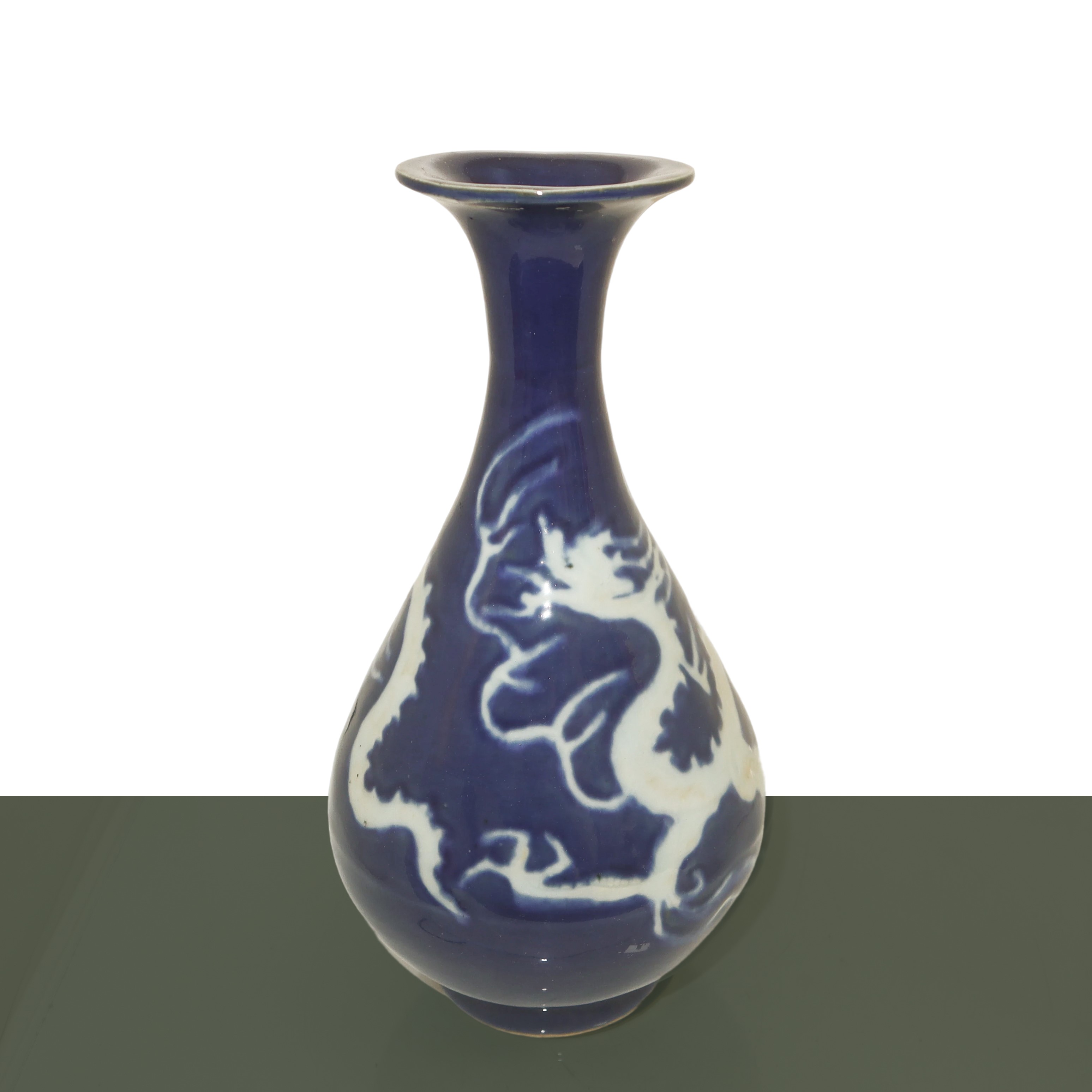Vaso Yu Hu Chun, nei Toni del Blu con Decorazioni Raffigurante Draghi