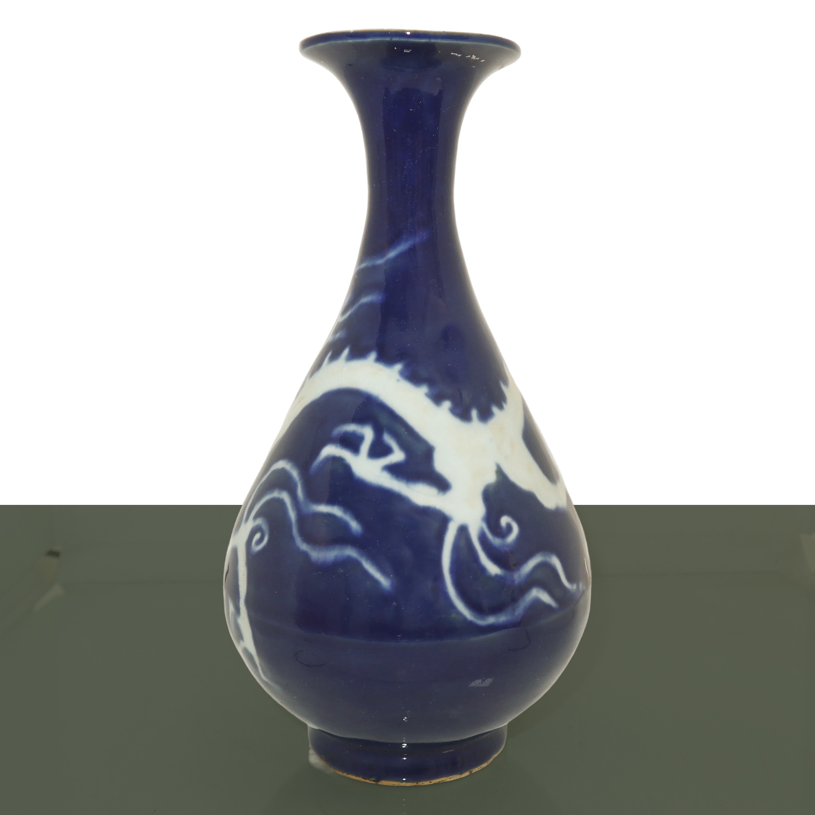 Vaso Yu Hu Chun, nei Toni del Blu con Decorazioni Raffigurante Draghi