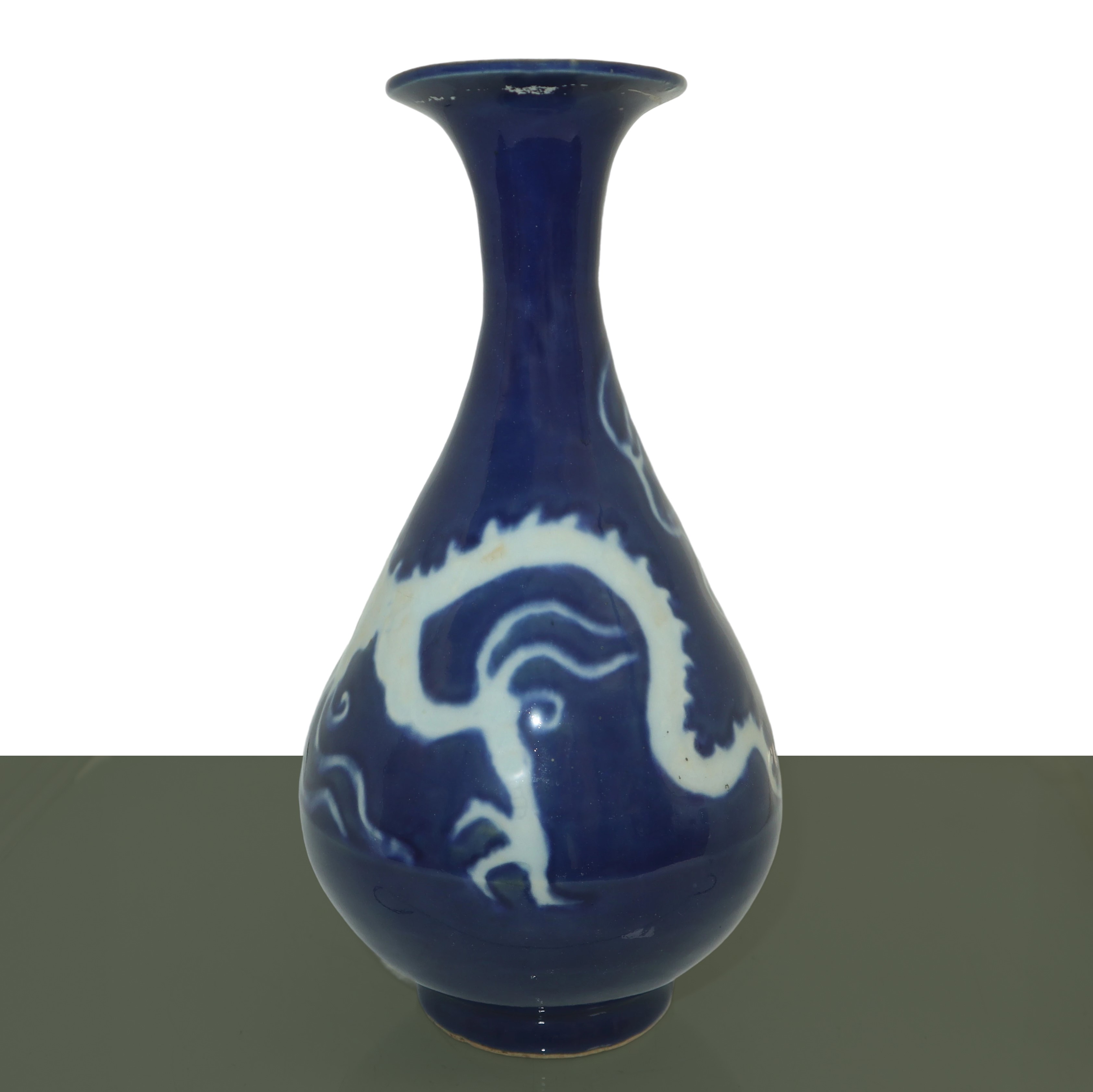 Vaso Yu Hu Chun, nei Toni del Blu con Decorazioni Raffigurante Draghi