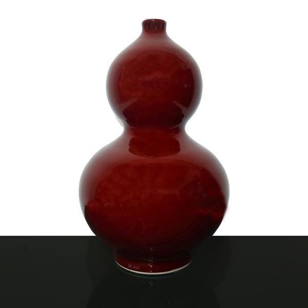 Vaso cinese a zucca in porcellana rossa
