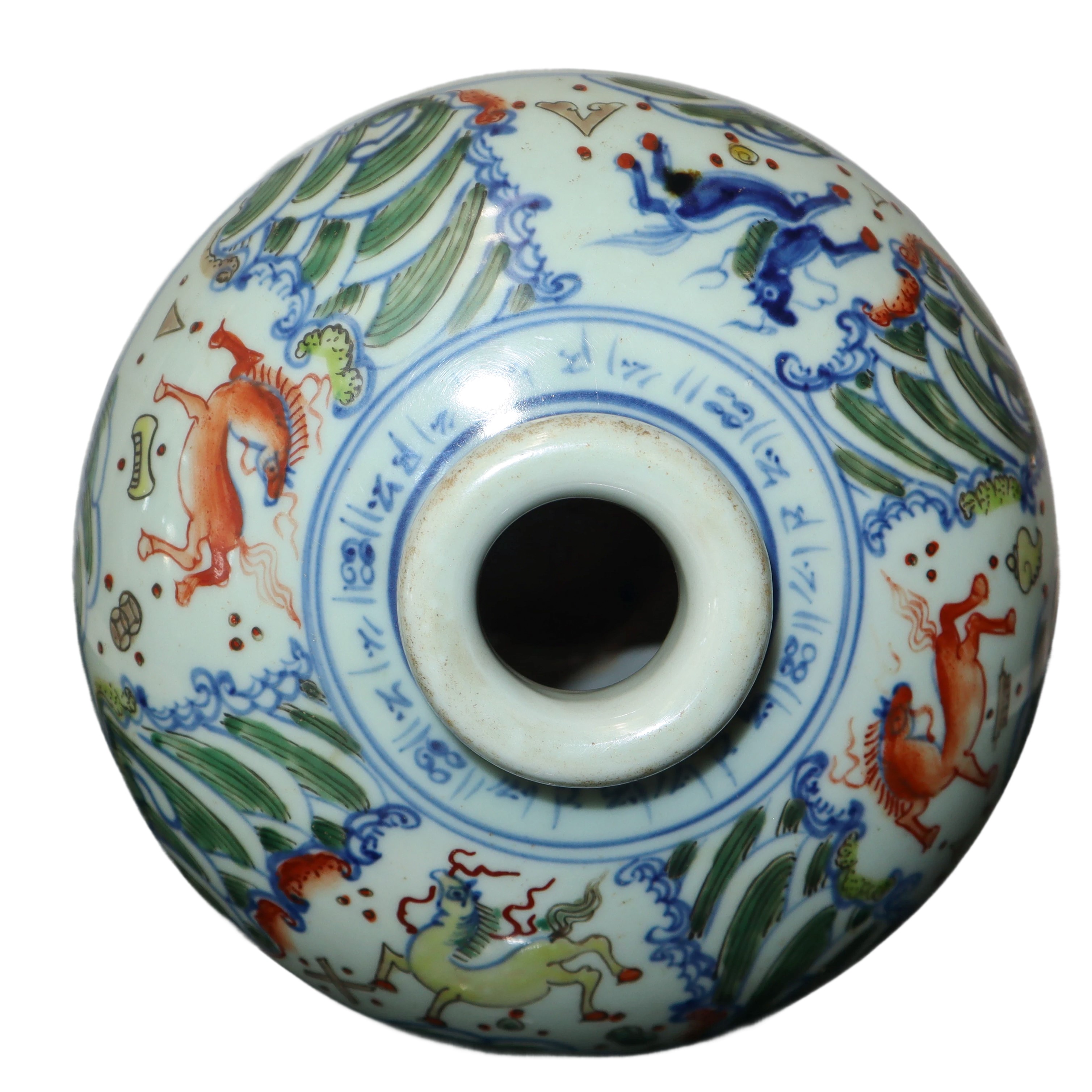 Vaso cinese Doucai Meiping dipinta con motivi tradizionali di dragoni