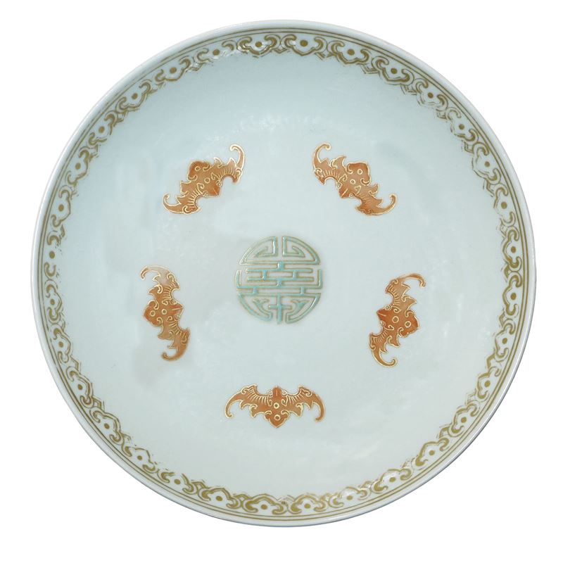 Piatto Cinese in Porcellana con Decoro Policromo sul Fronte e sul Retro Decoro Floreale