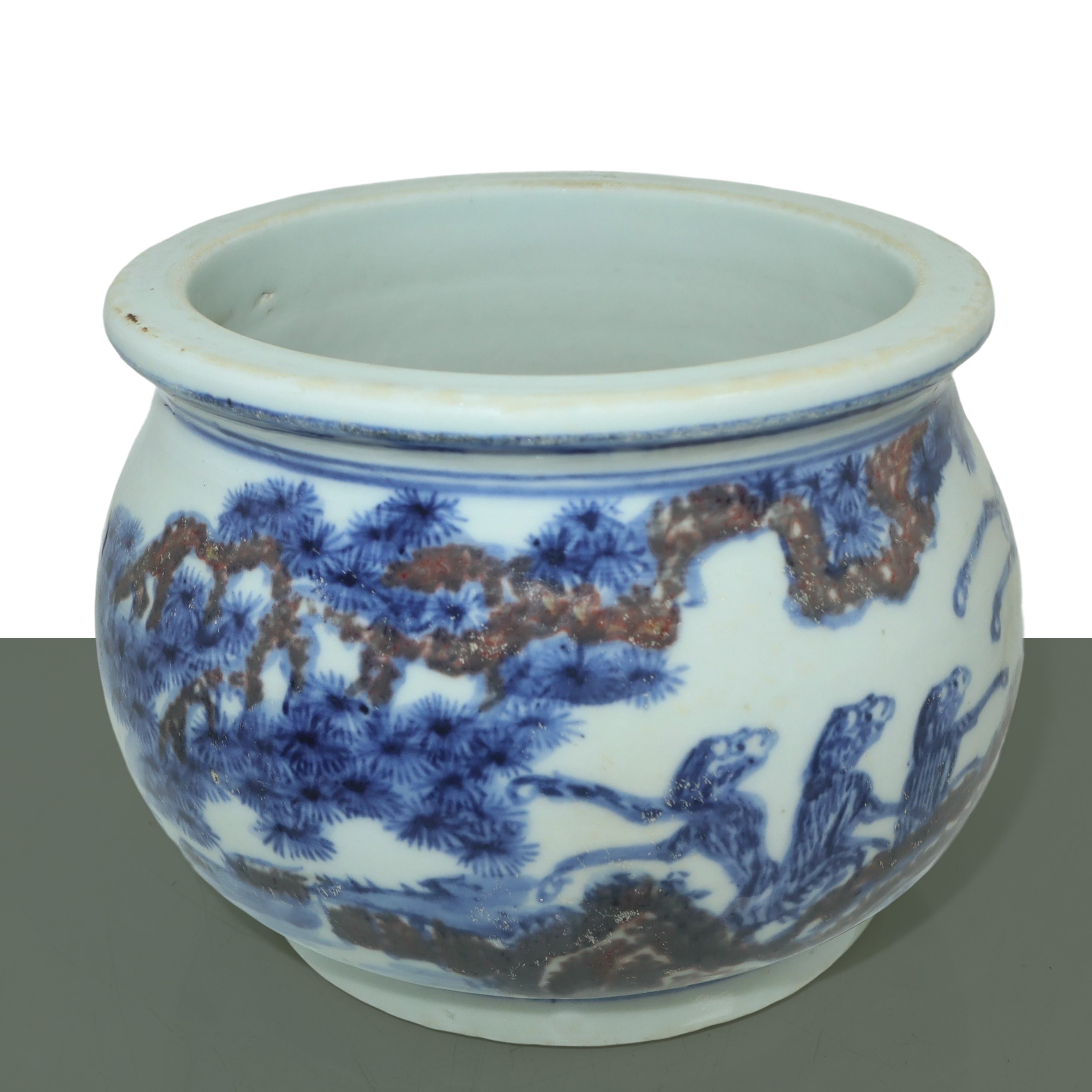 Bruciatore di incenso nei toni blu e bianco con figure