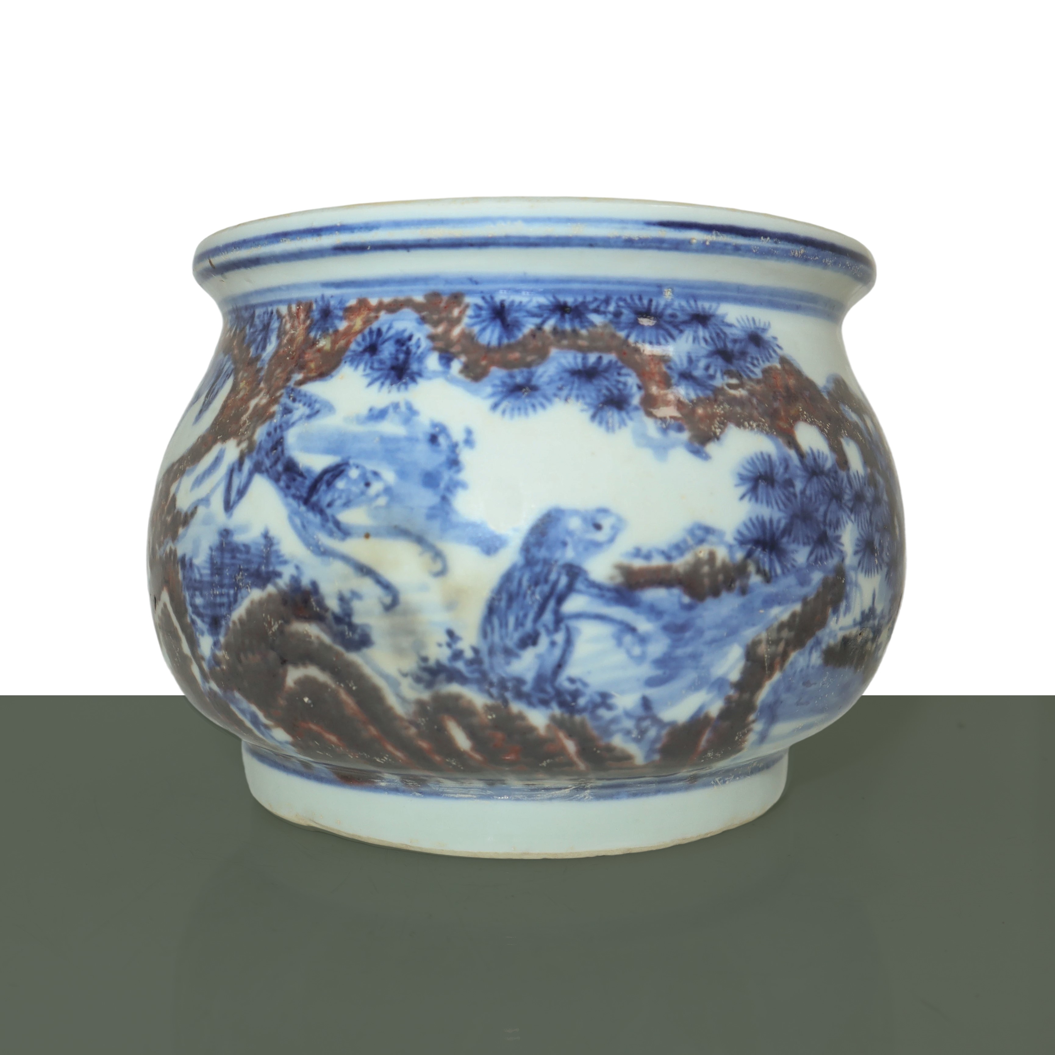 Bruciatore di incenso nei toni blu e bianco con figure