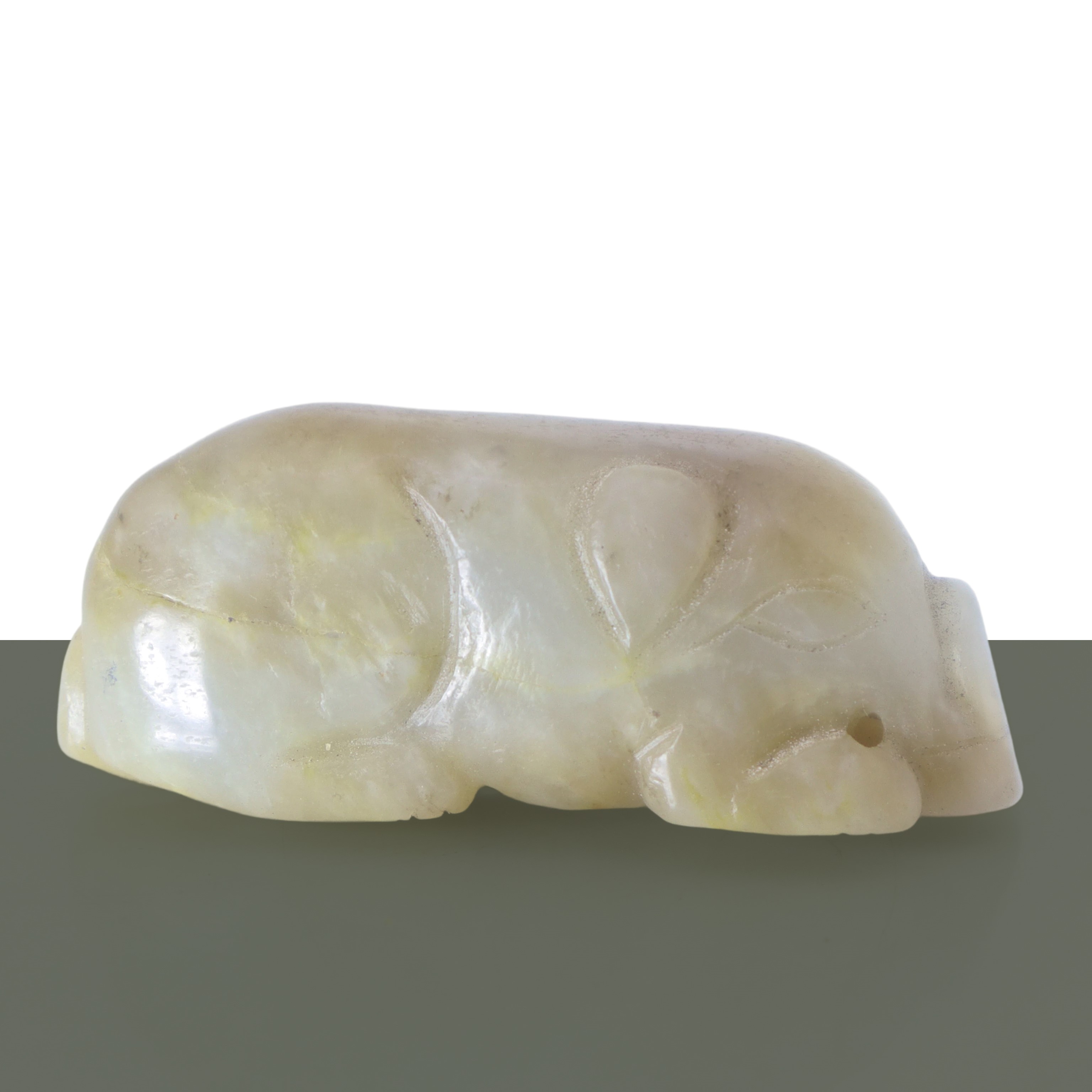 Statuina a guisa di maiale in pietra gialla e giada