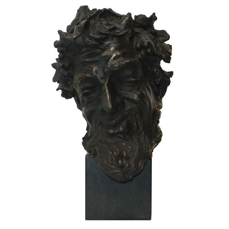 Testa di satiro, scultura in bronzo