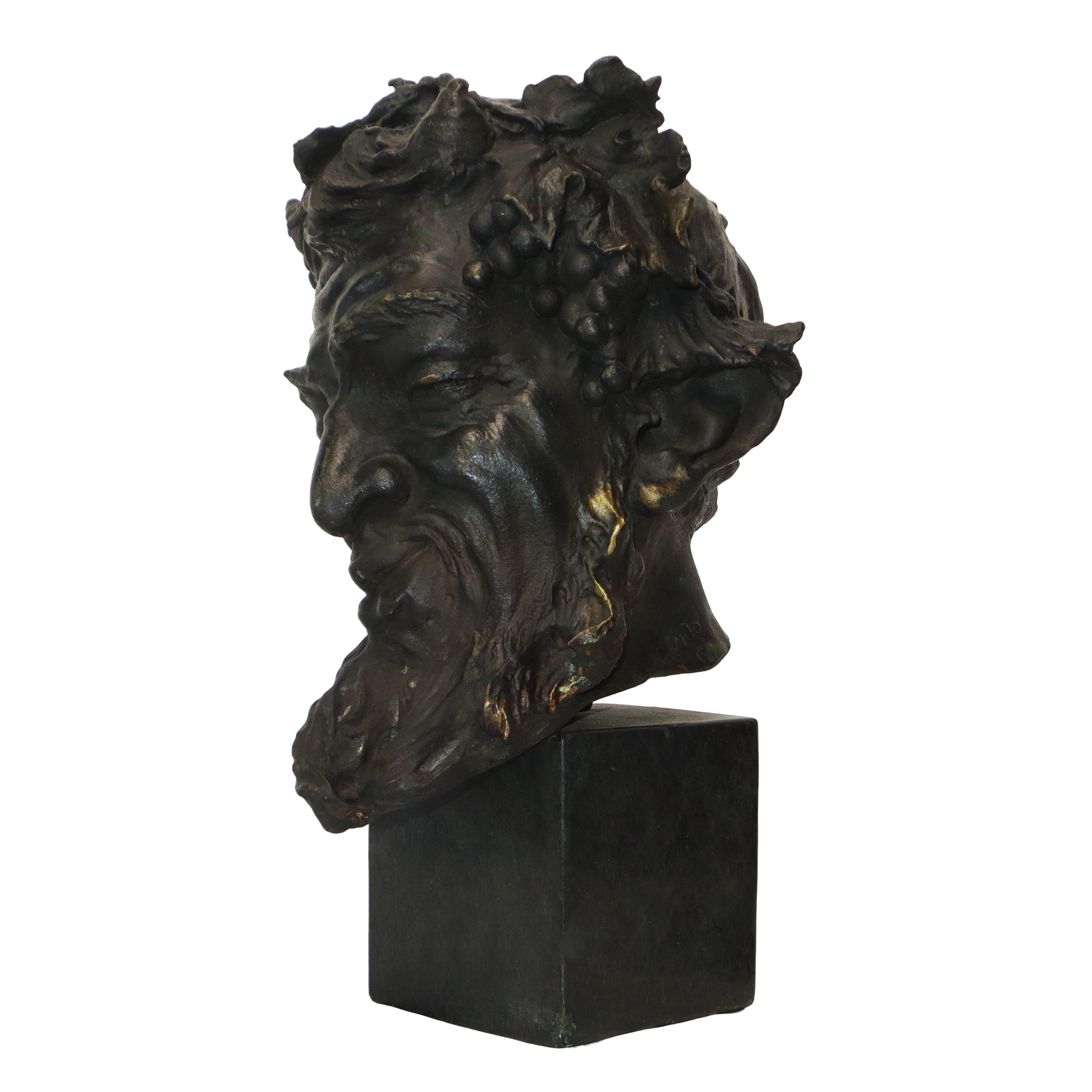 Testa di satiro, scultura in bronzo