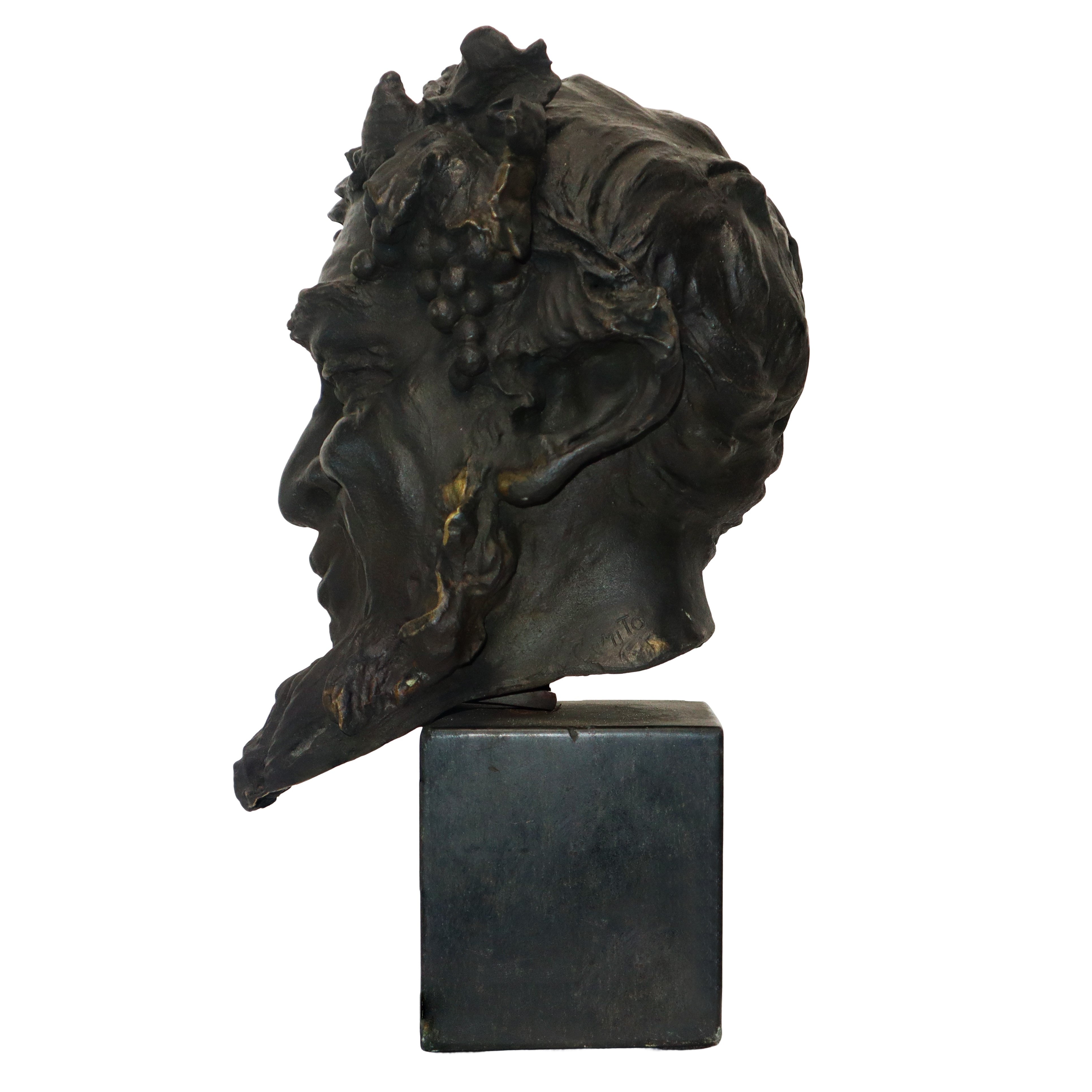 Testa di satiro, scultura in bronzo