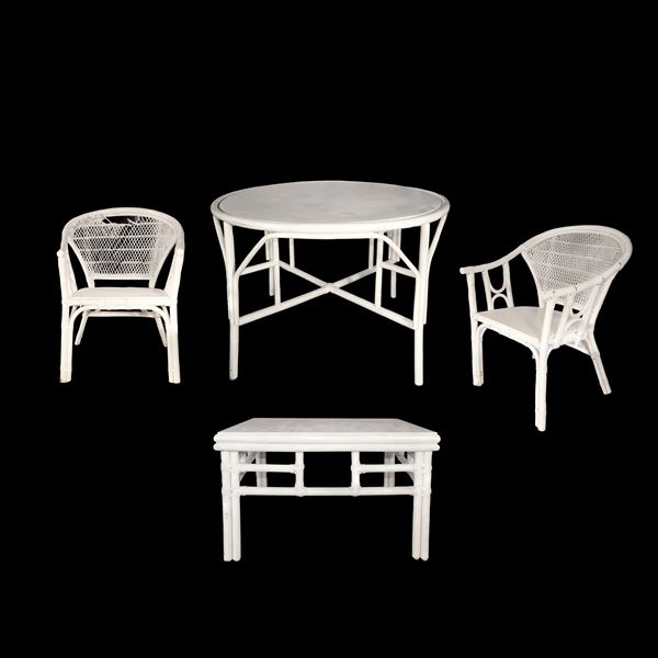 Salotto in rattan laccato bianco