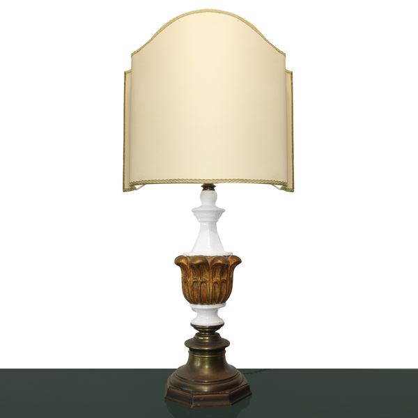 White porcelain and wood oil lamp
