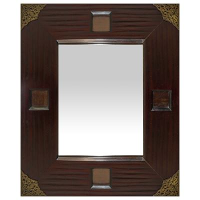 Specchiera in legno con applicazioni in bronzo, h 91 x 75 cm
