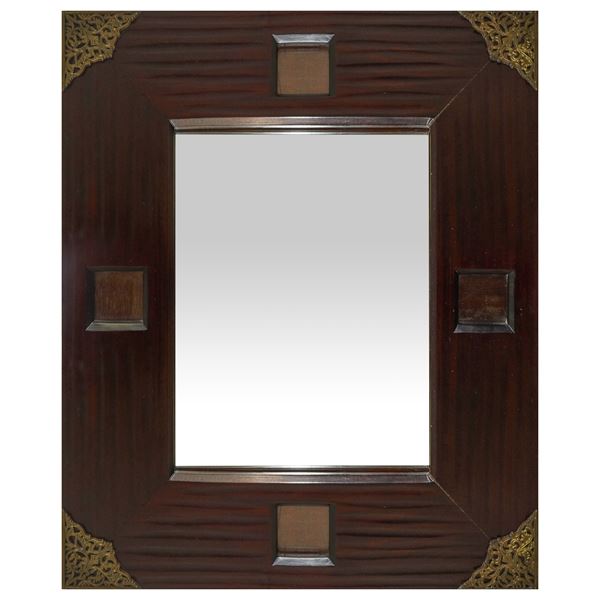 Specchiera in legno con bronzi applicati ai 4 lati