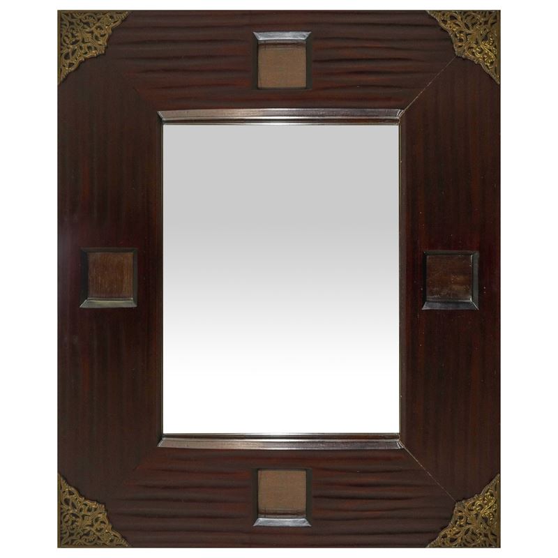Specchiera in legno con applicazioni in bronzo, h 91 x 75 cm