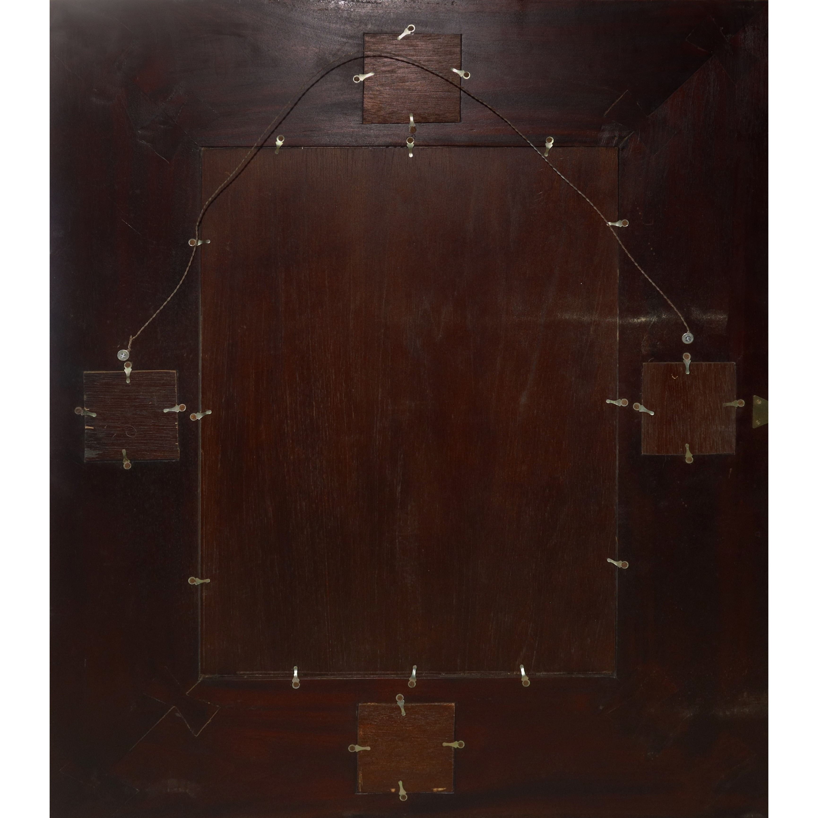 Specchiera in legno con applicazioni in bronzo, h 91 x 75 cm