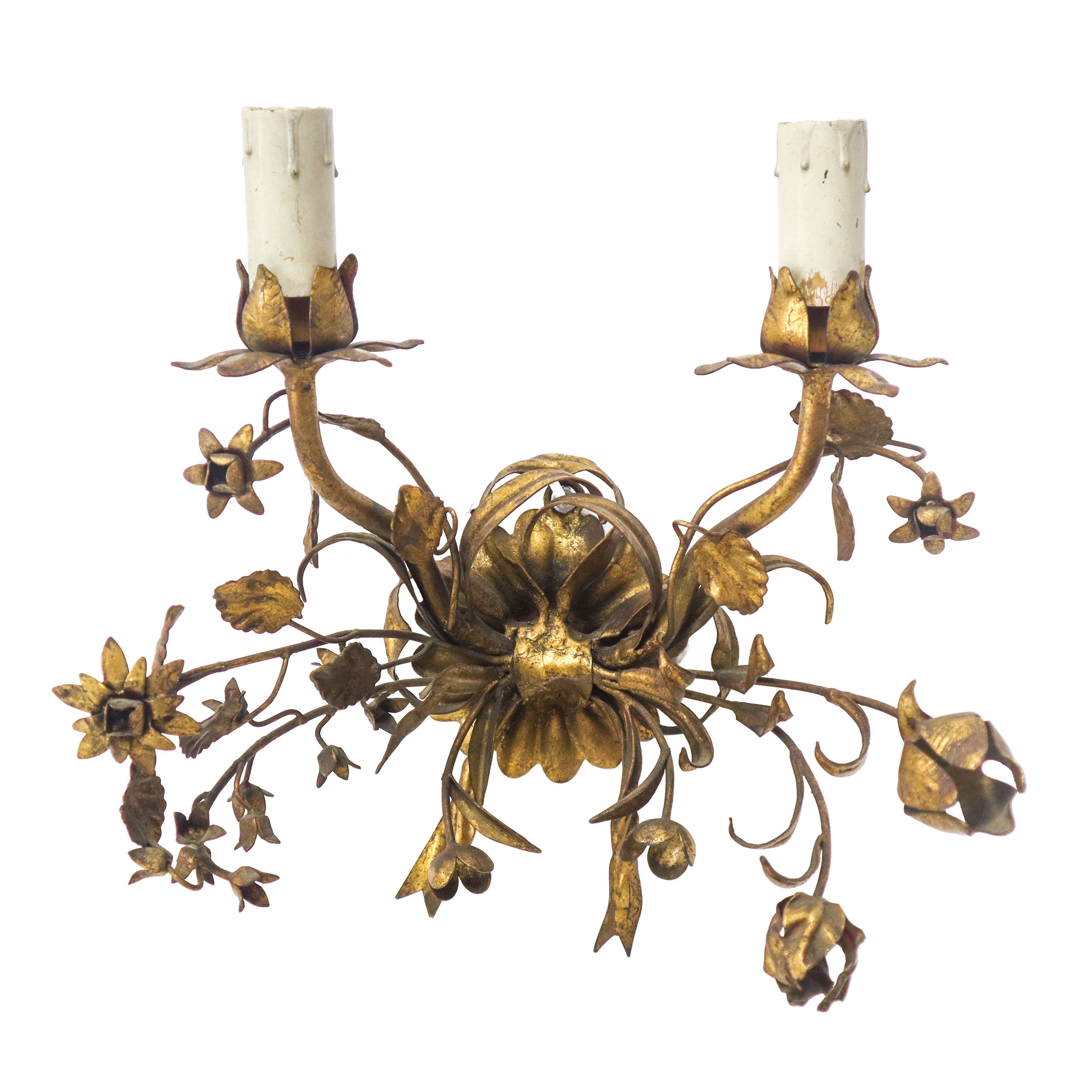 N°3 Appliques a Due Luci in Metallo Dorato