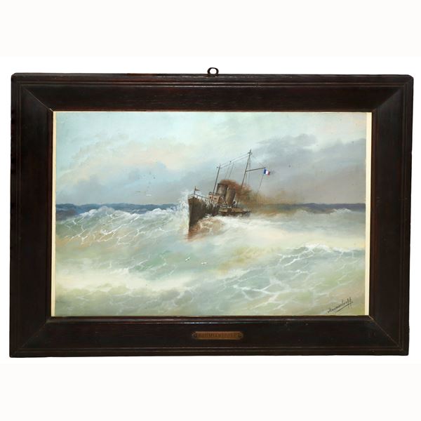 Nicolas  ROUMIANTZEFF - French steamer at stormy sea