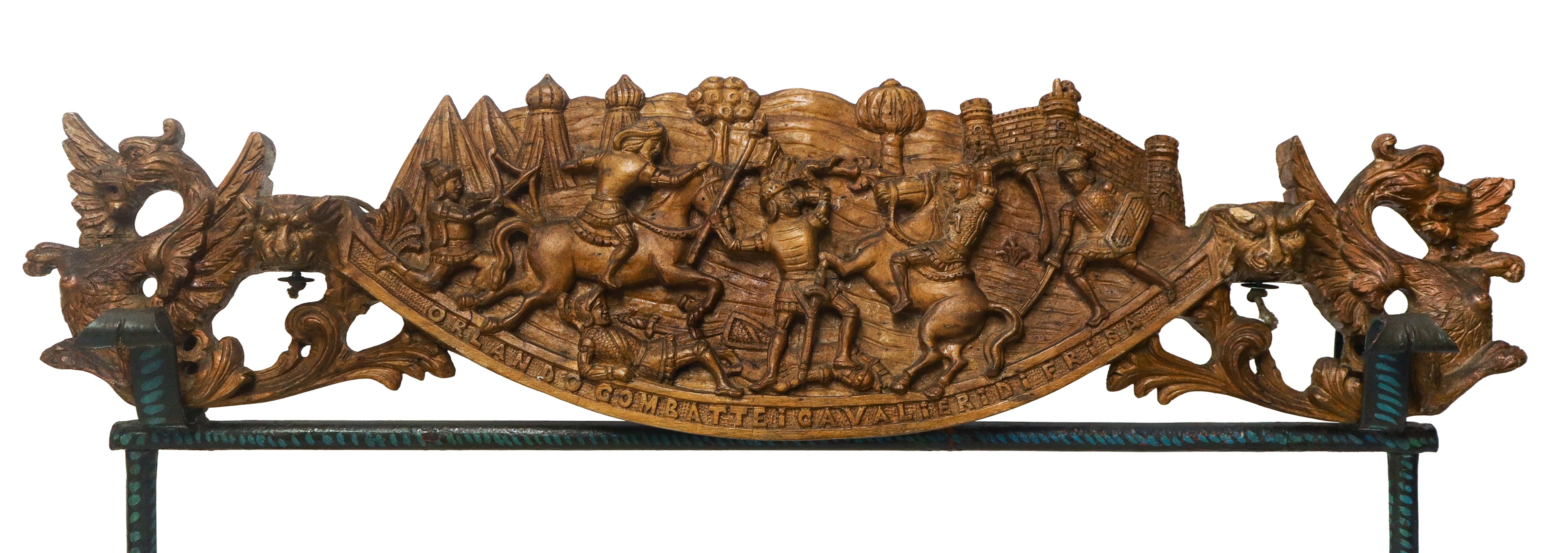 Orlando combatte i cavalieri di Frisa, Chiave di carretto scolpita monocroma