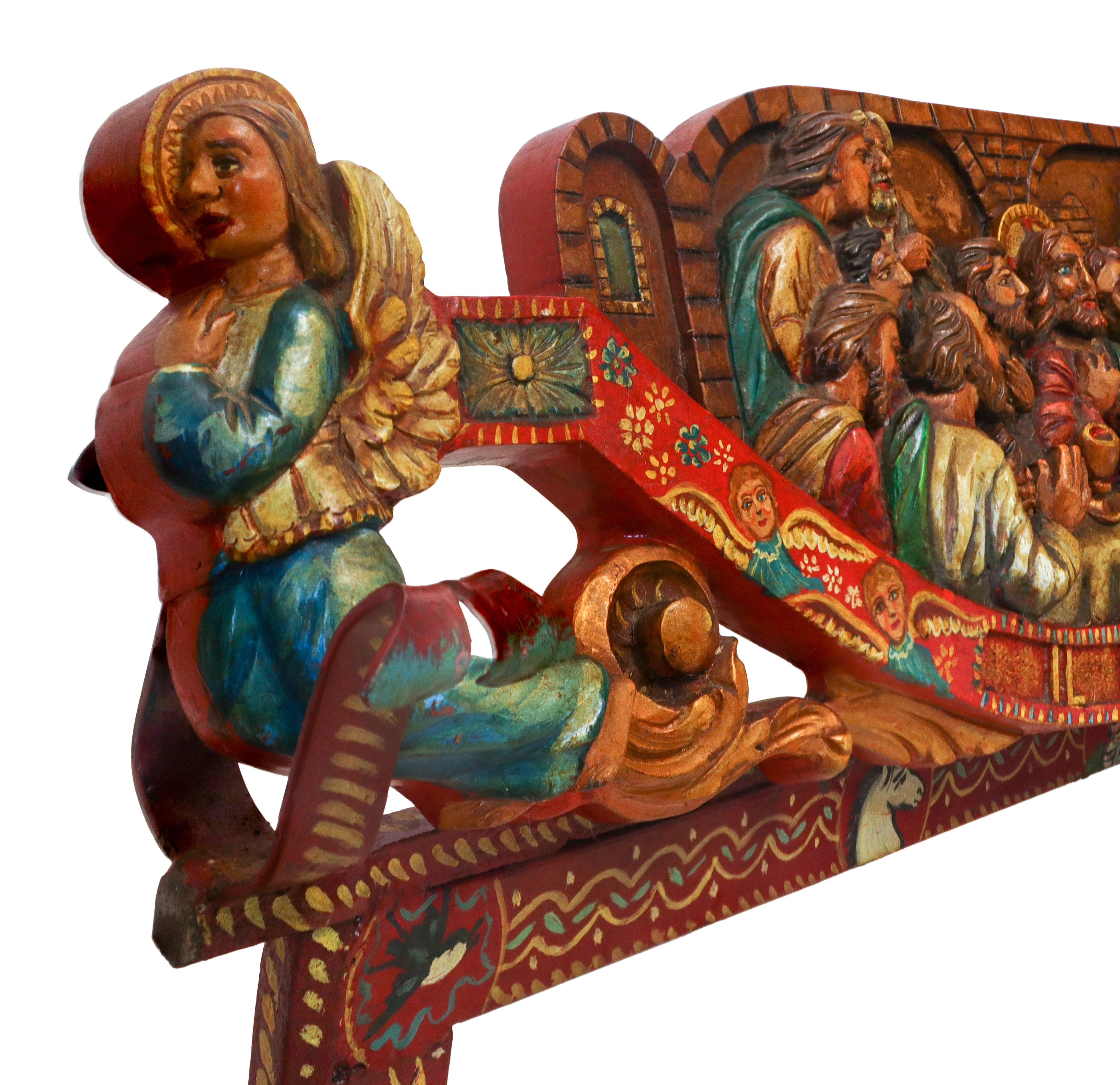 Il cenacolo, chiave di carretto scolpita e sbalzata a rilievo e dipinta policroma