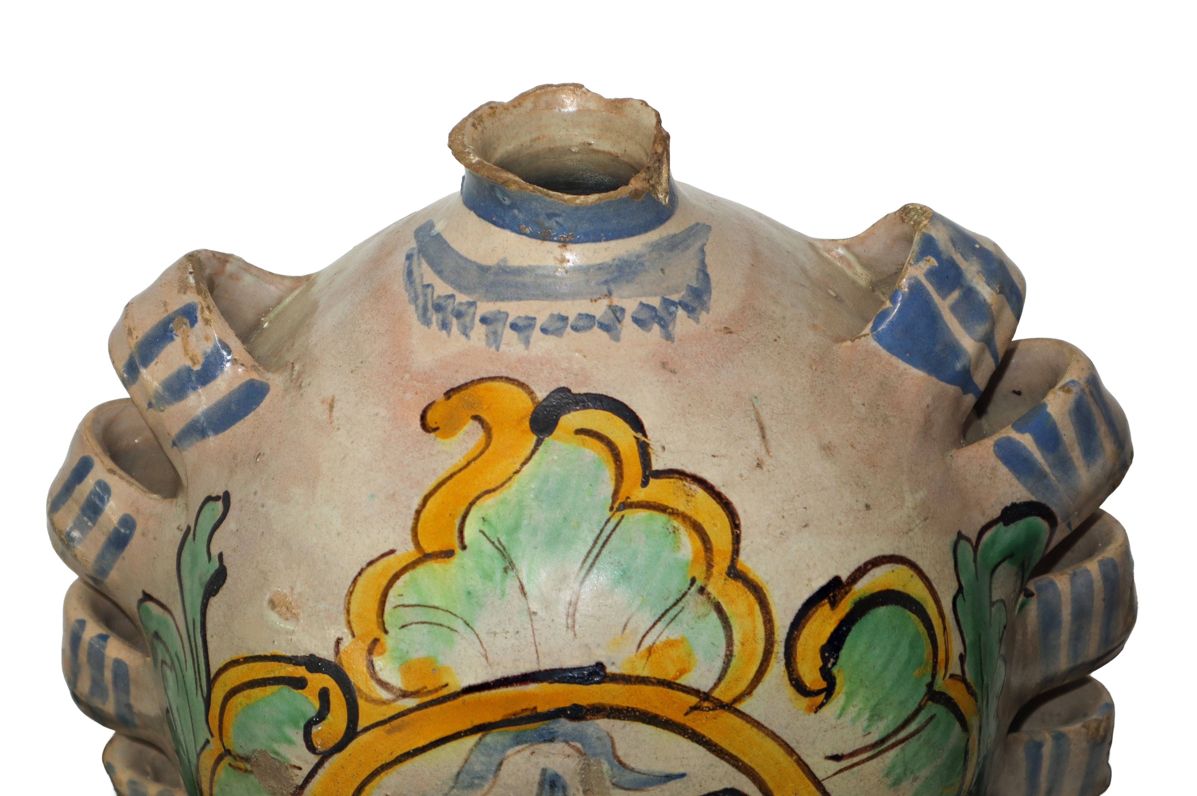 Fiasca in maiolica di Caltagirone con prese poliansate