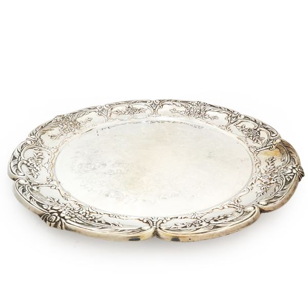 Sheffield tray engraved and embossed with leaves