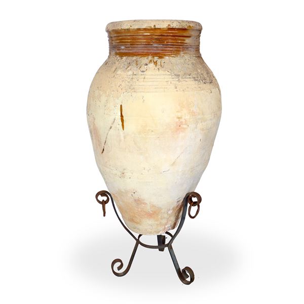 Terracotta jar with iron base