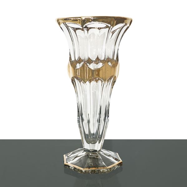 Vintage cut and gilded glass vase in the shape of a chalice