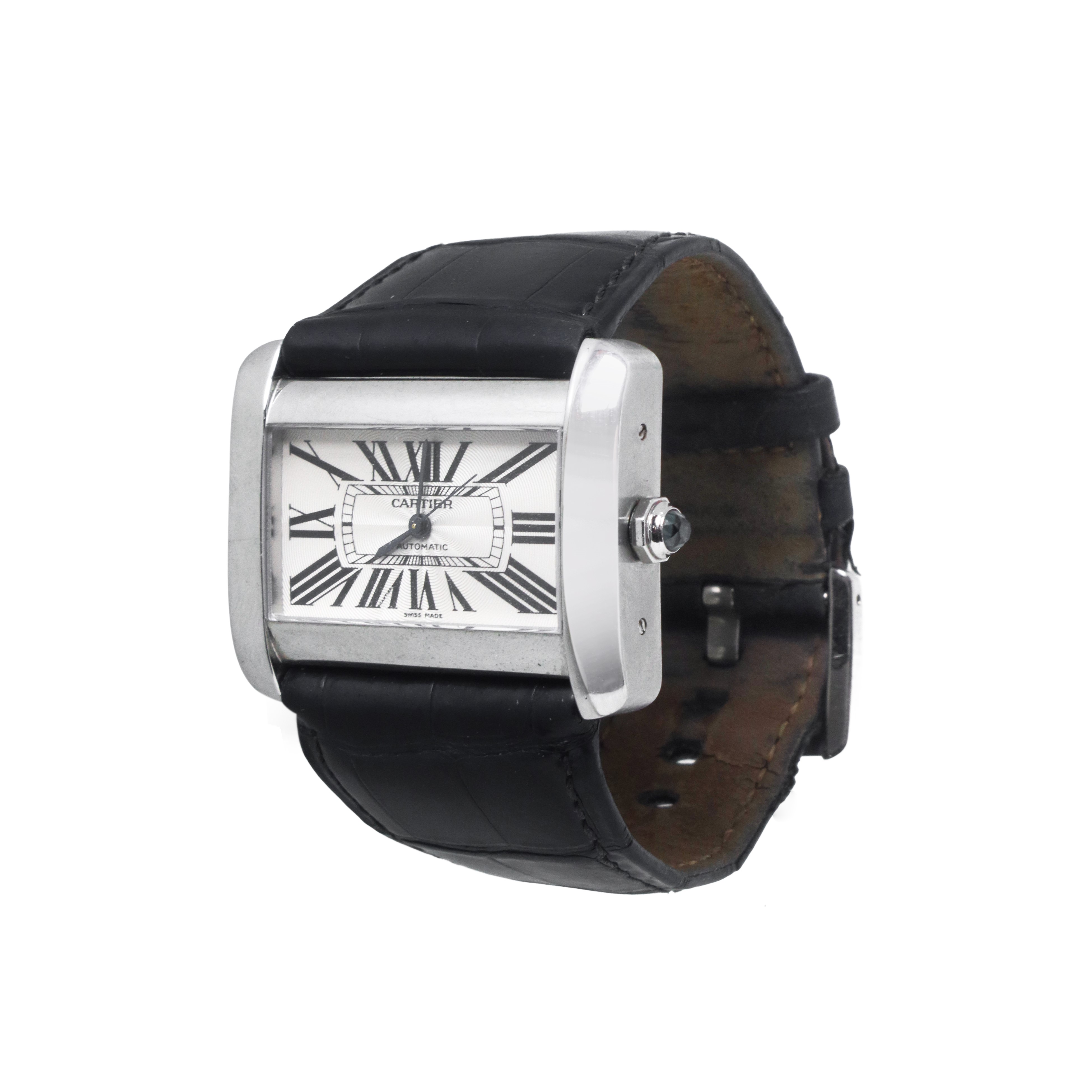 Orologio modello Tank Divan Automatic in acciaio inox con cinturino in pelle nero