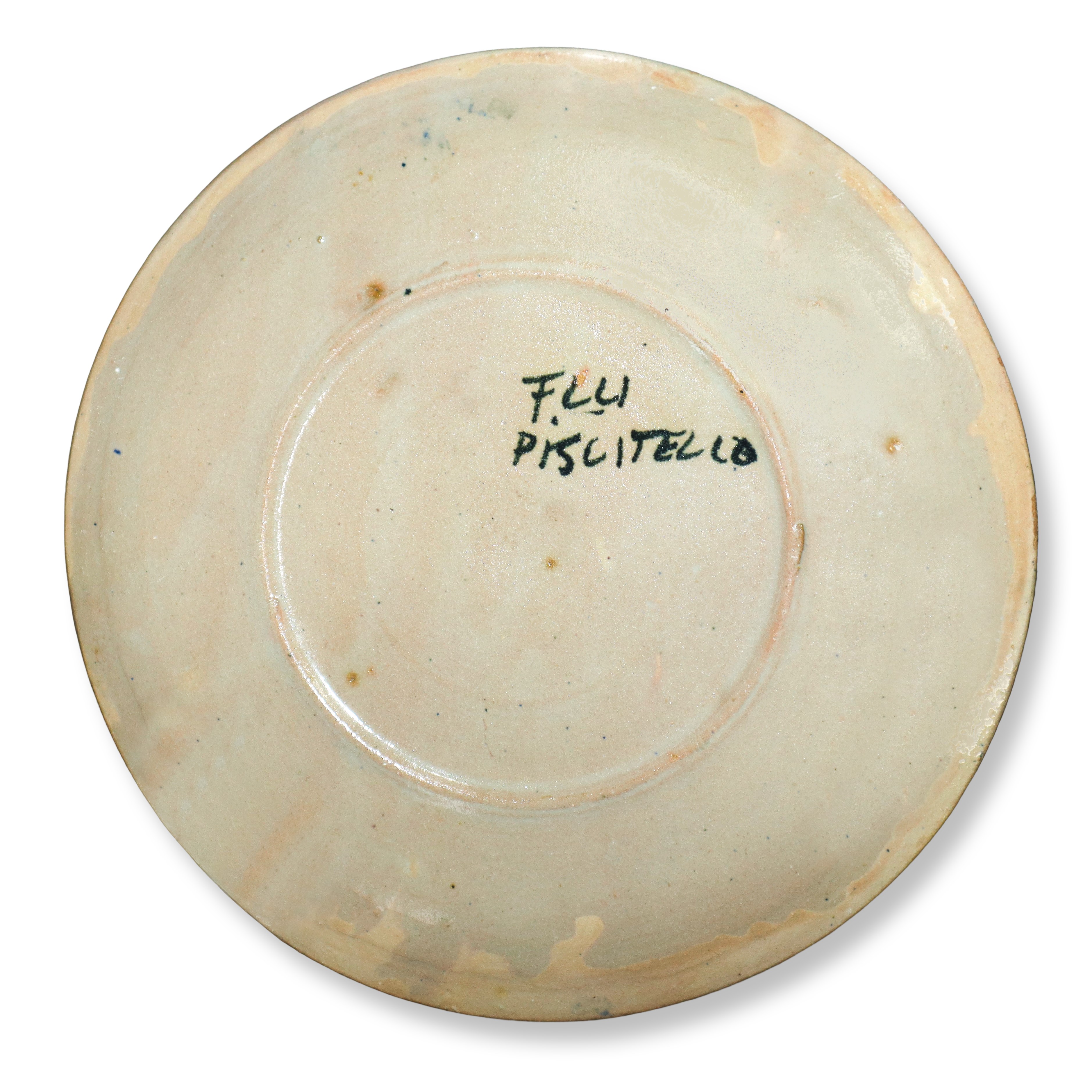 Servizio di piatti da 12 in maiolica di Santo Stefano di Camastra beige con decori blu gialli e n...